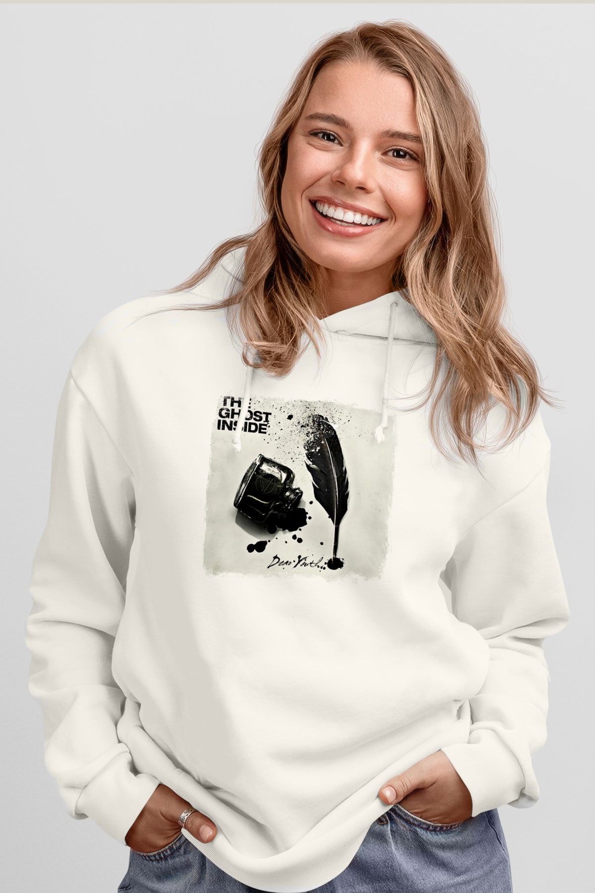 Ghost Inside Baskılı Unisex Beyaz Hoodie