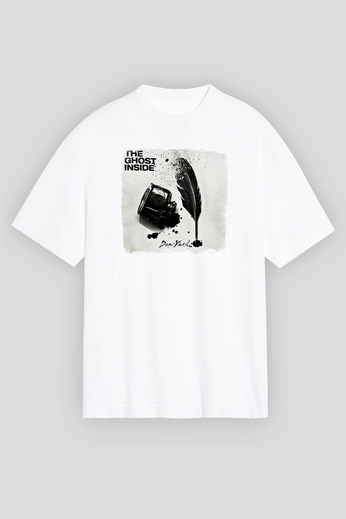Ghost Inside Baskılı Unisex Beyaz Oversize Tişört