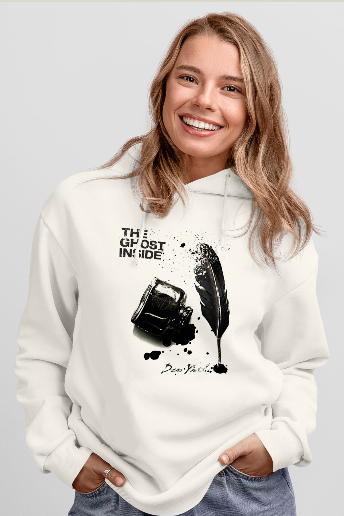 Ghost Inside Beyaz Unisex Kapşonlu Sweatshirt