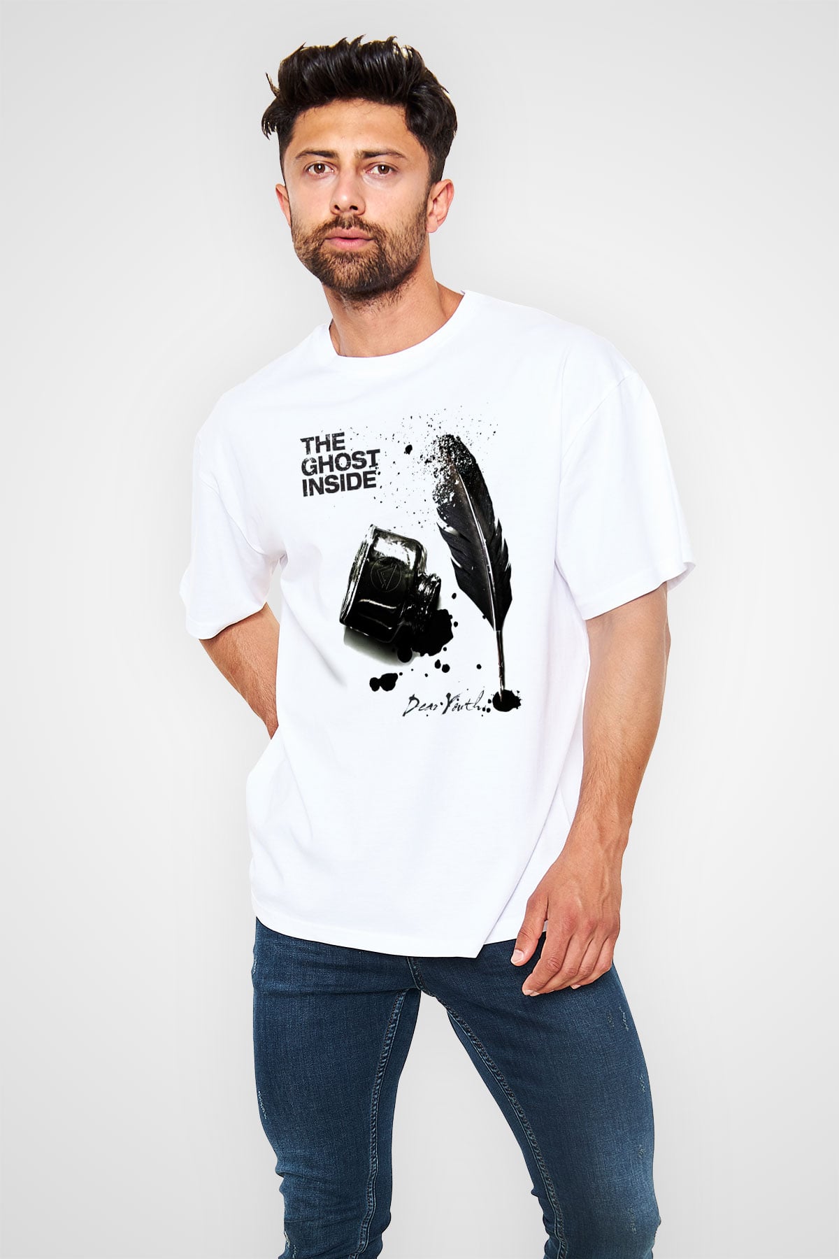 Ghost Inside Beyaz Unisex Oversize Tişört T-Shirt