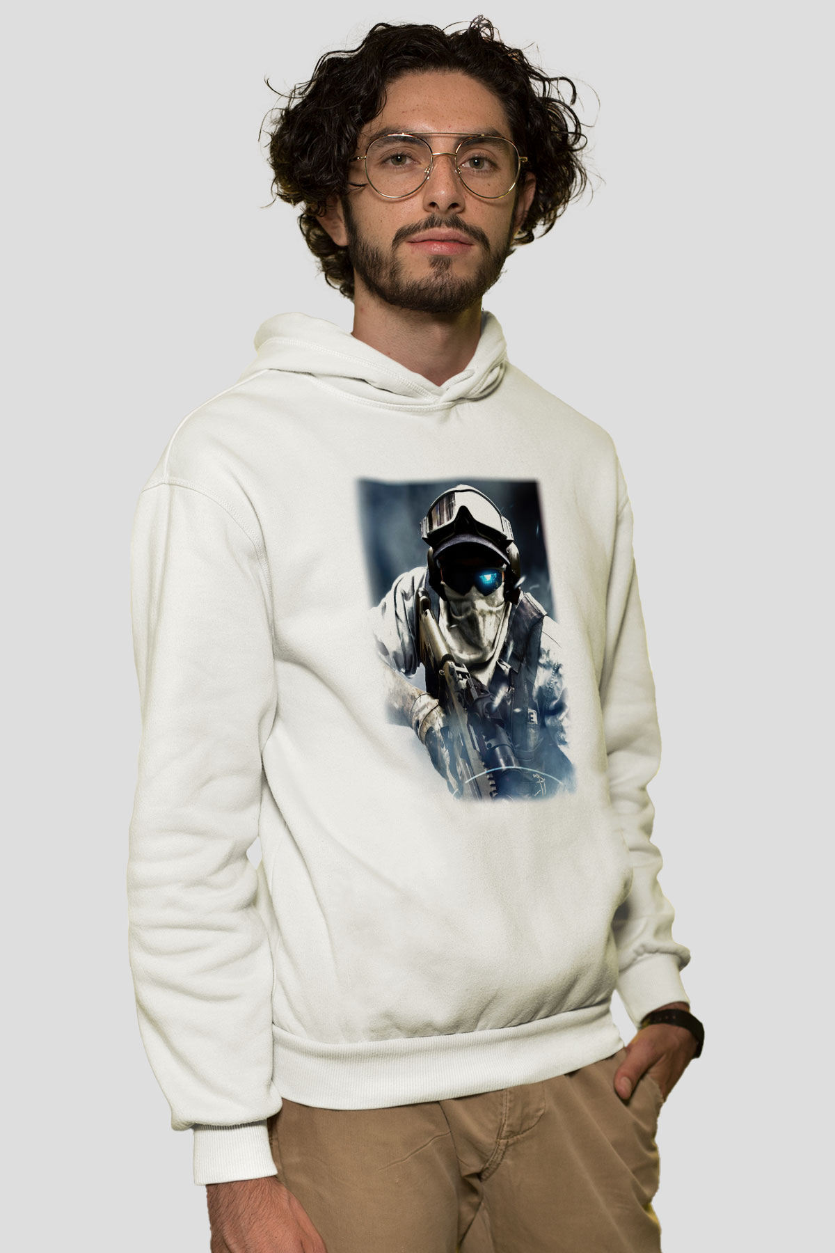 Ghost Recon Beyaz Unisex Kapşonlu Sweatshirt