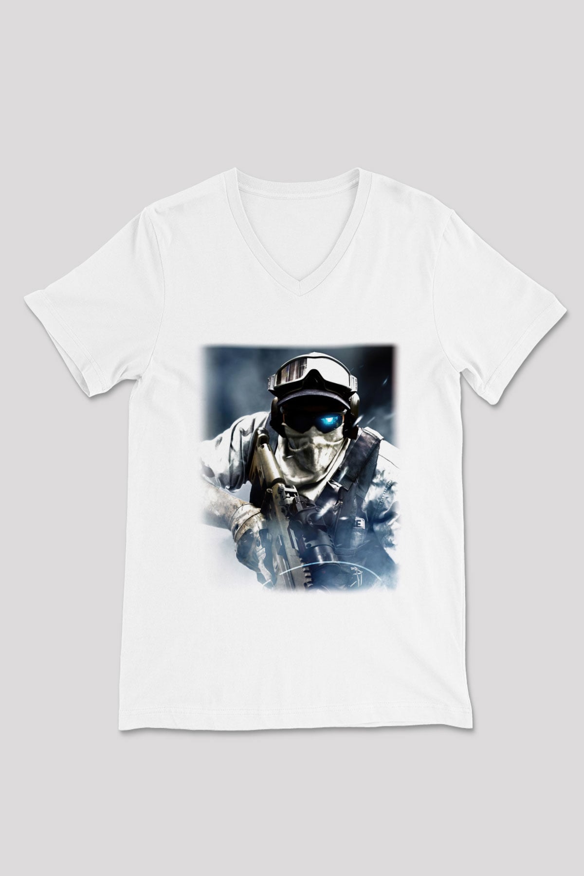 Ghost Recon Beyaz Unisex V Yaka Tişört T-Shirt