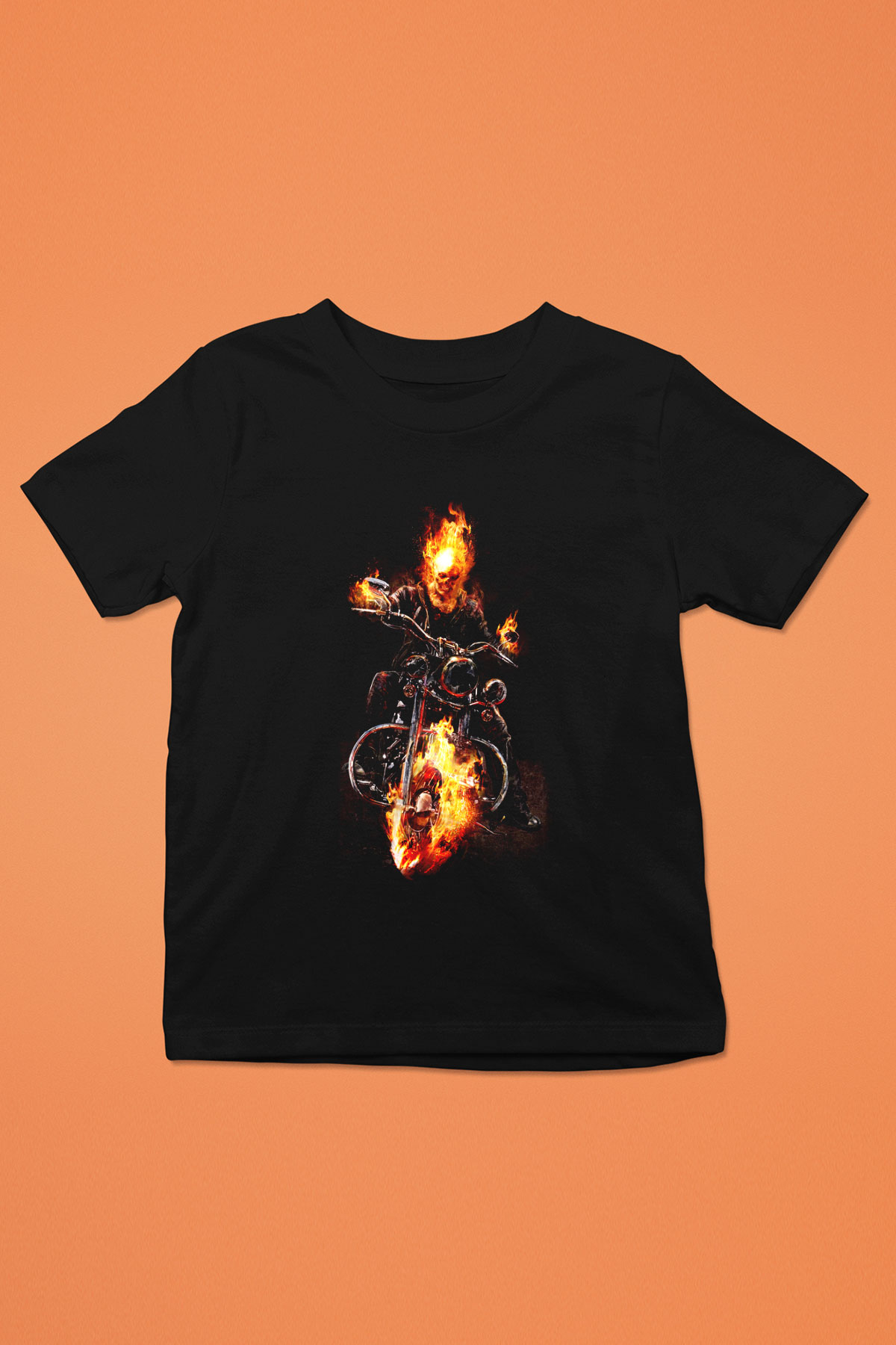 Ghost Rider Hayalet Sürücü Baskılı Siyah Unisex Çocuk Tişört