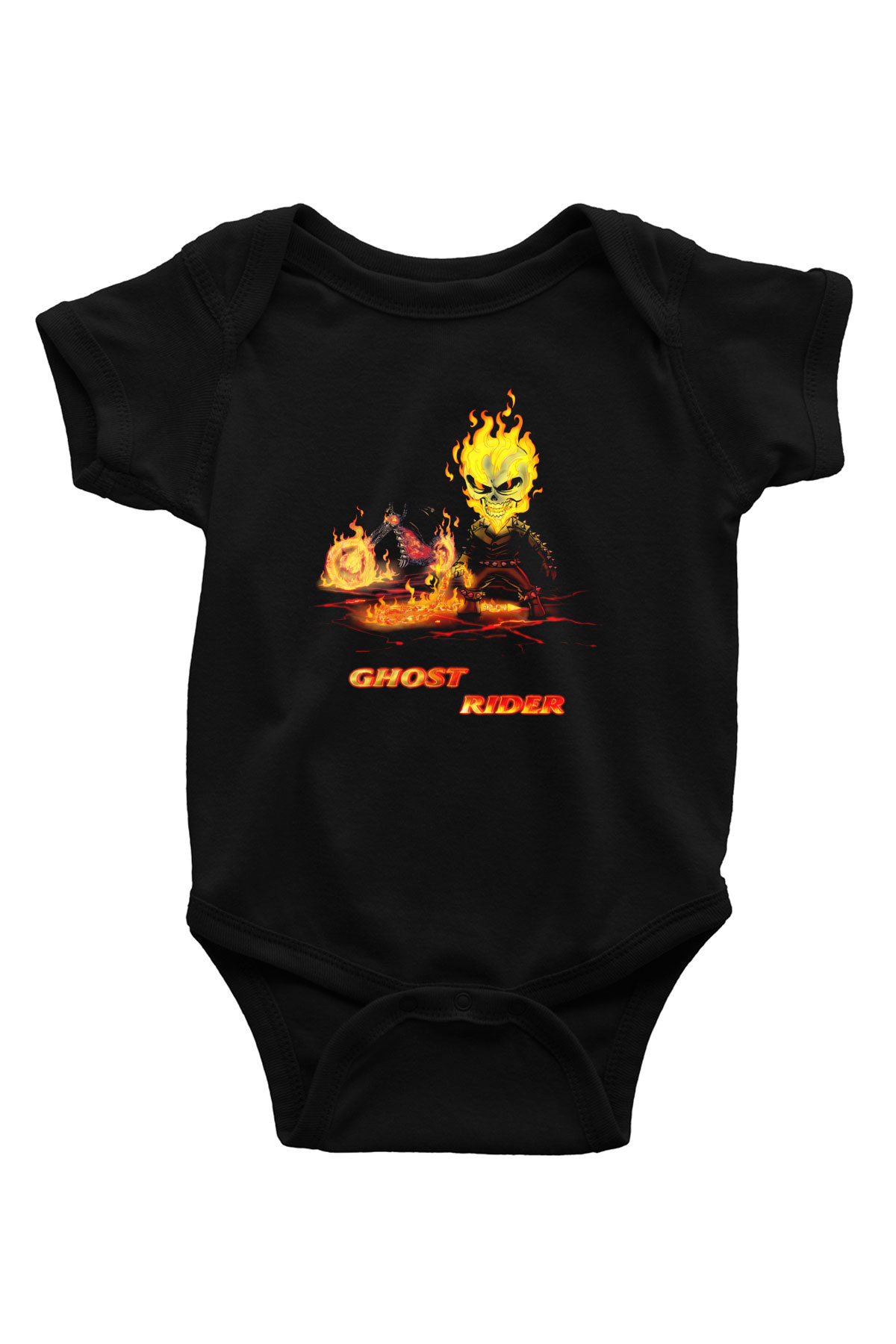 Ghost Rider Hayalet Sürücü Baskılı Siyah Bebek Body - Zıbın