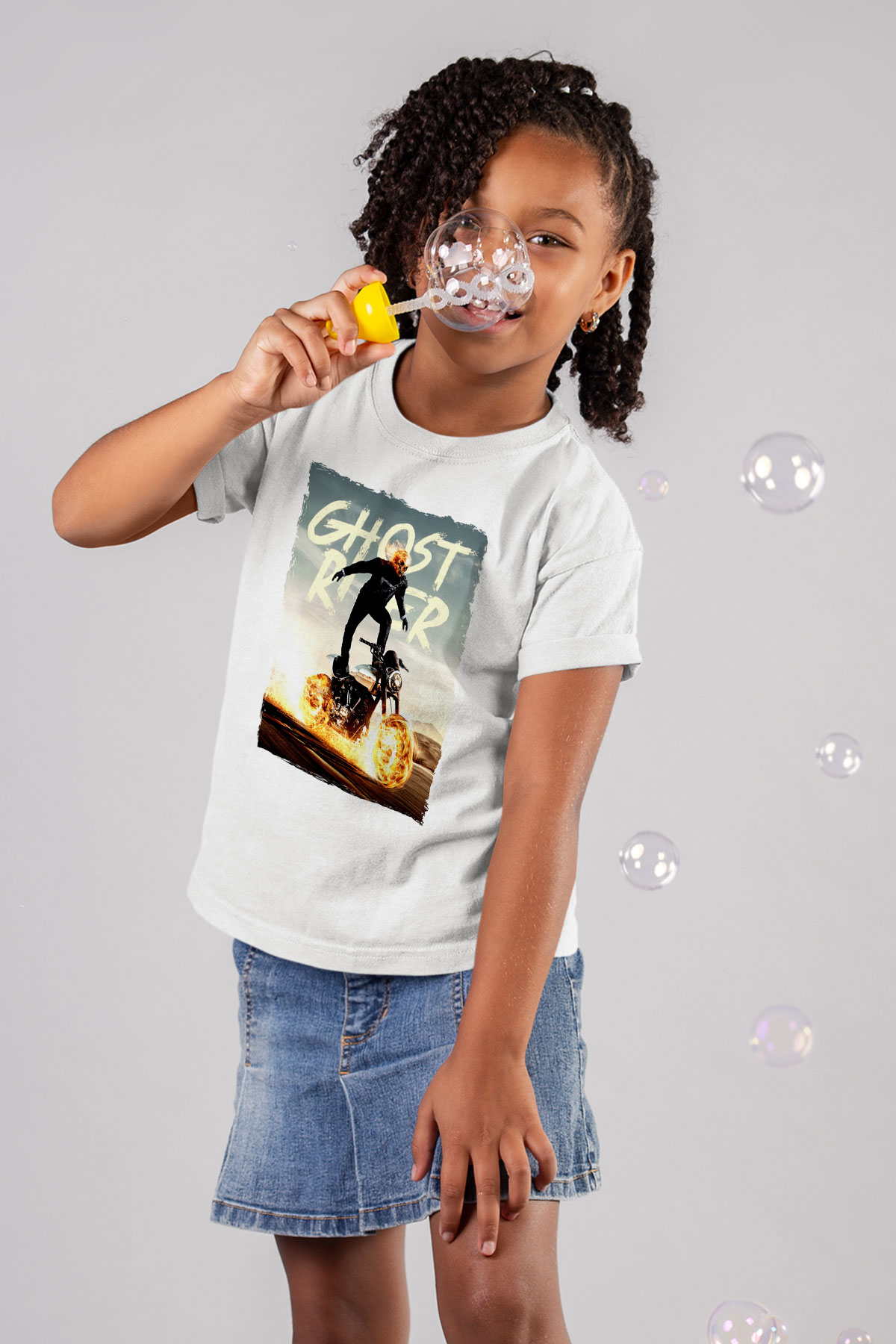 Ghost Rider Hayalet Sürücü Beyaz Unisex  Çocuk Tişört