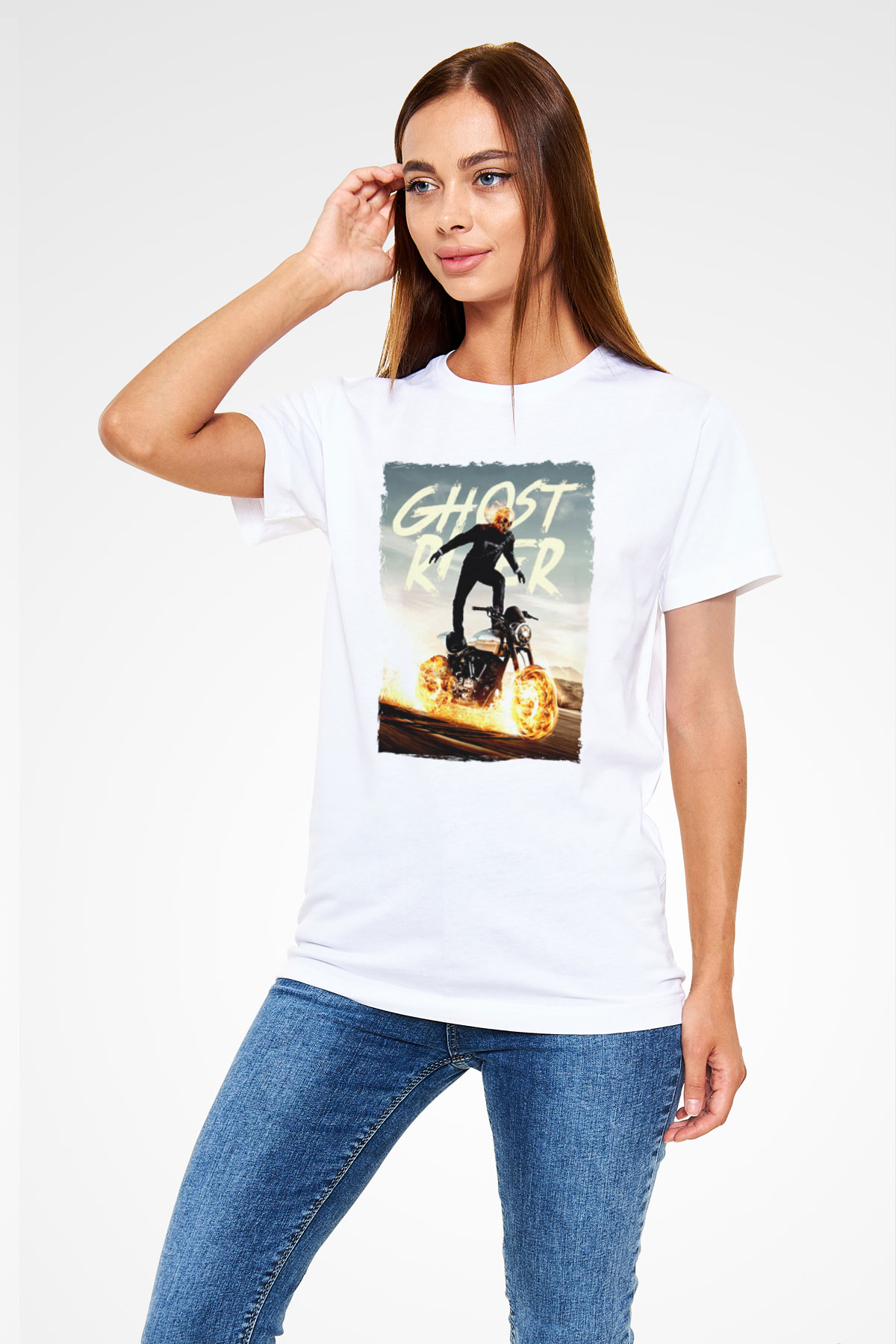 Ghost Rider Hayalet Sürücü Beyaz Unisex Tişört