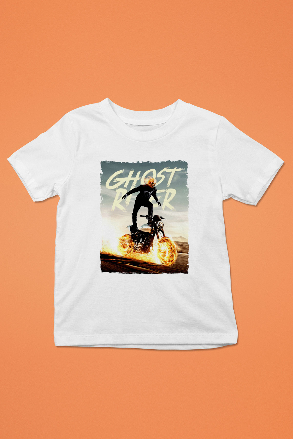 Ghost Rider Hayalet Sürücü Beyaz Unisex  Çocuk Tişört