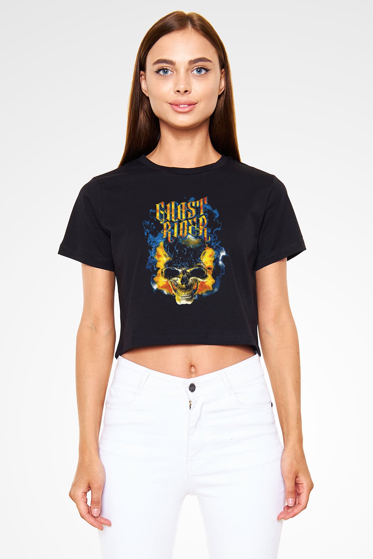 Ghost Rider Hayalet Sürücü Siyah   Crop Top Tişört