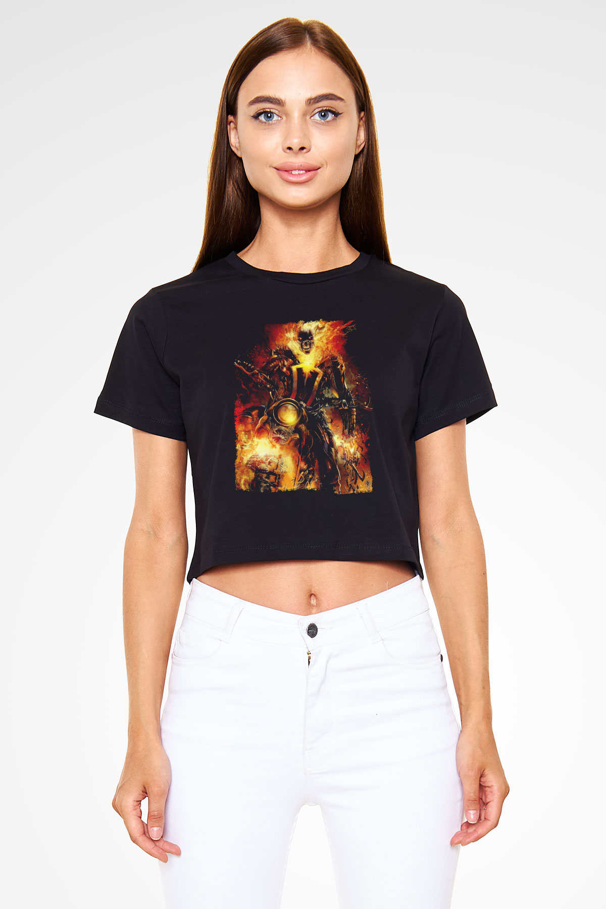 Ghost Rider Hayalet Sürücü Siyah   Crop Top Tişört