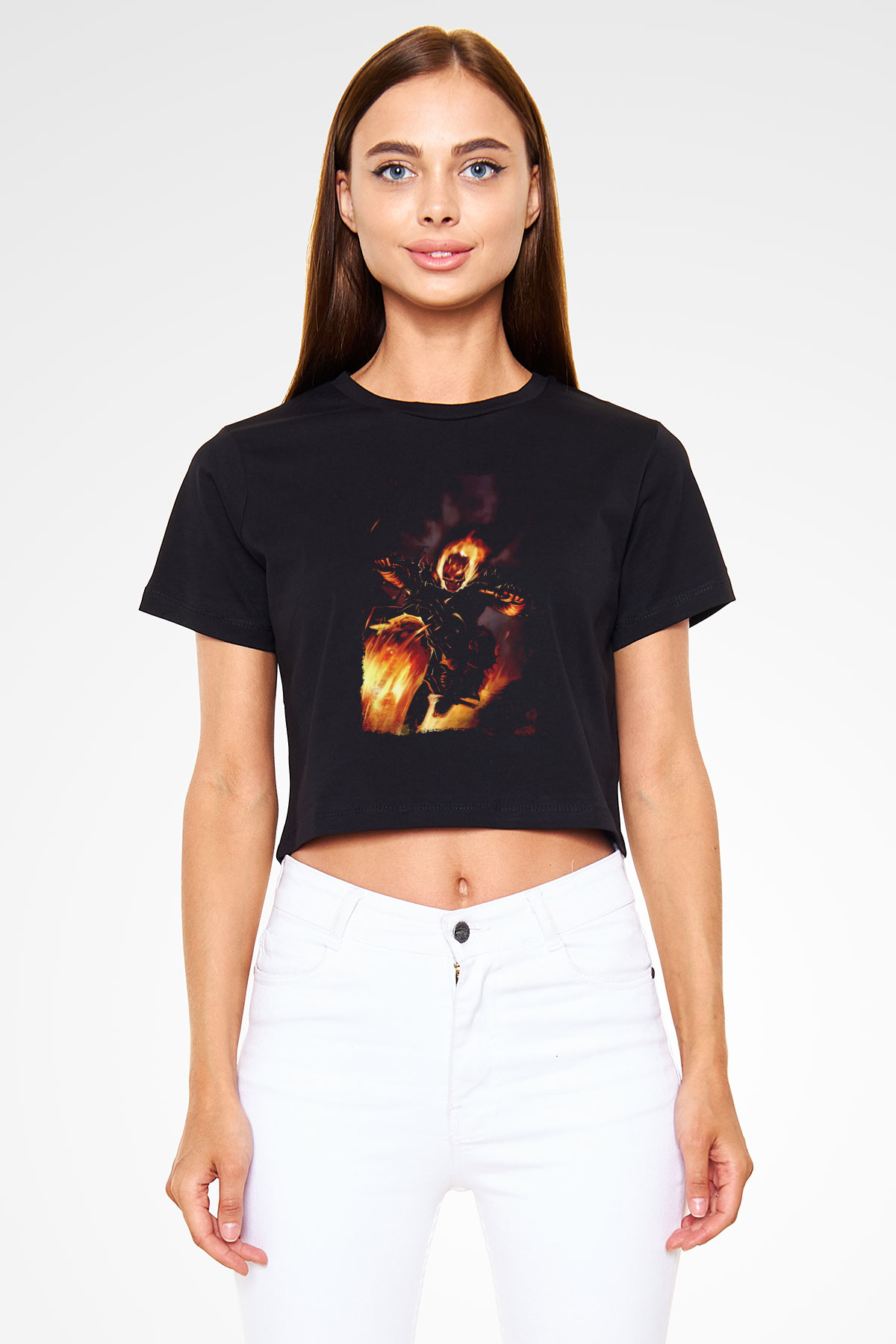 Ghost Rider Hayalet Sürücü Siyah   Crop Top Tişört