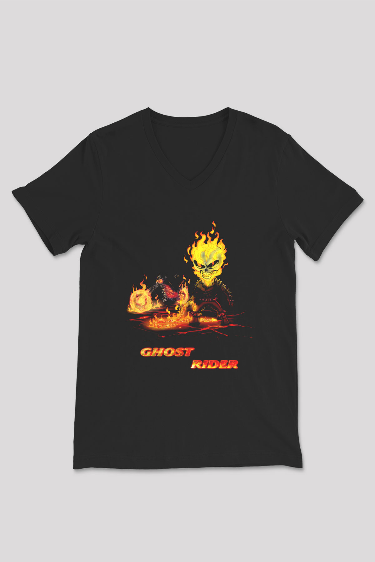 Ghost Rider Hayalet Sürücü Siyah Unisex V Yaka Tişört