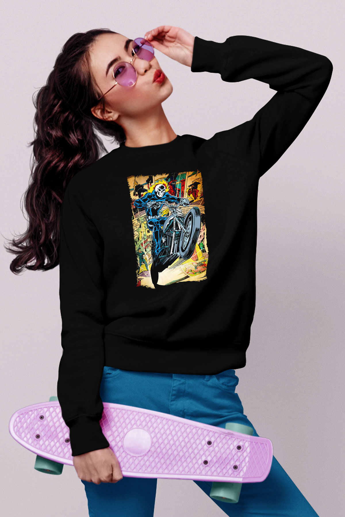 Ghost Rider Hayalet Sürücü Siyah Unisex  Sweatshirt