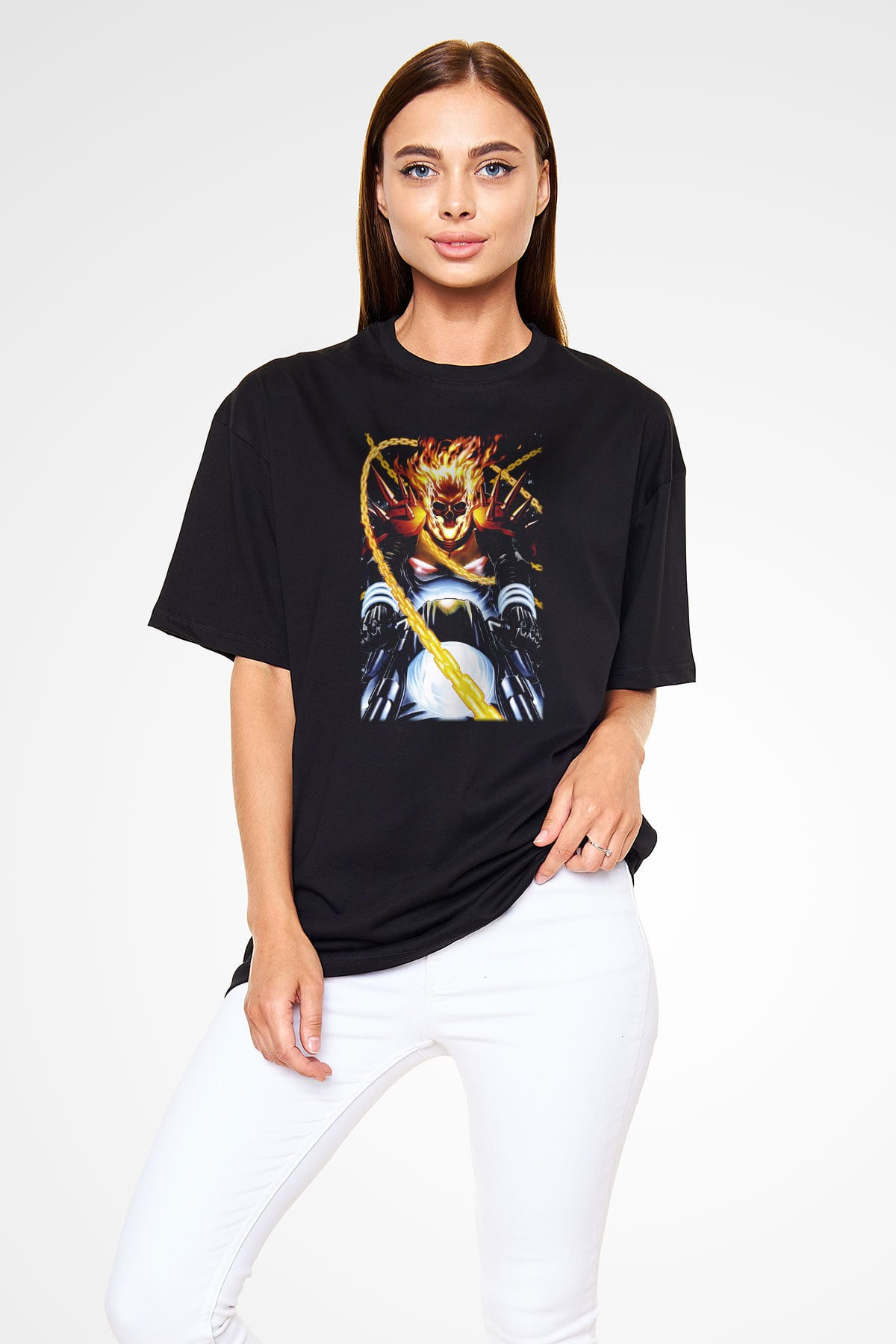 Ghost Rider Hayalet Sürücü Siyah Unisex Oversize Tişört