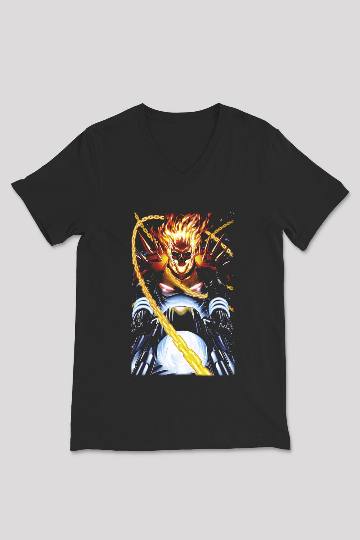 Ghost Rider Hayalet Sürücü Siyah Unisex V Yaka Tişört