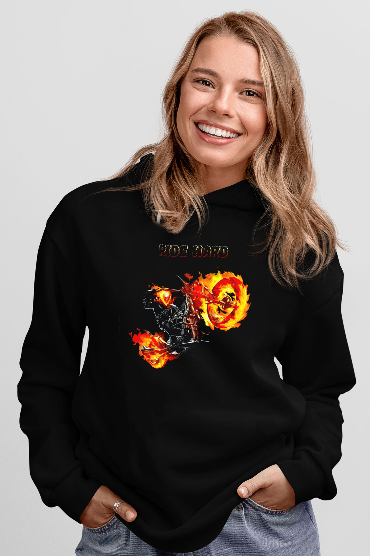 Ghost Rider Hayalet Sürücü Siyah Unisex Hoodie