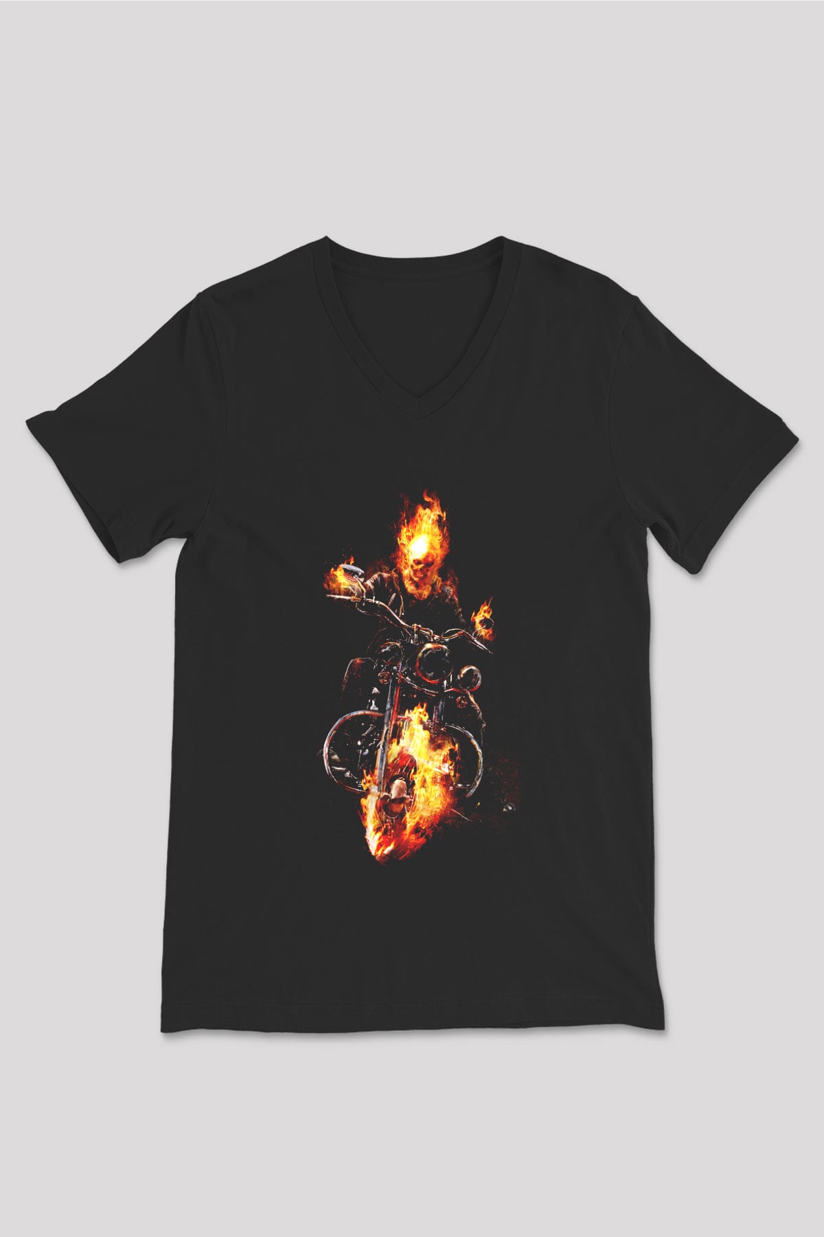 Ghost Rider Hayalet Sürücü Siyah Unisex V Yaka Tişört