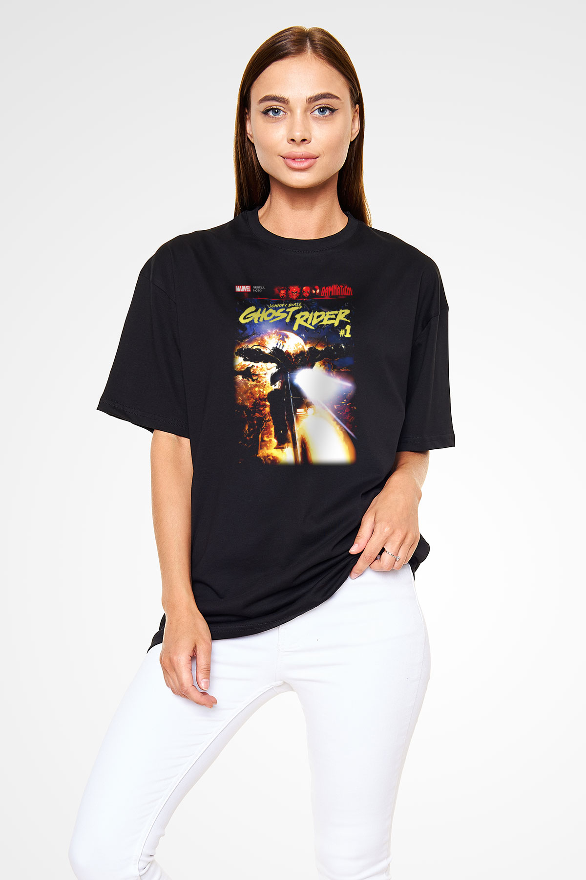 Ghost Rider Hayalet Sürücü Siyah Unisex Oversize Tişört