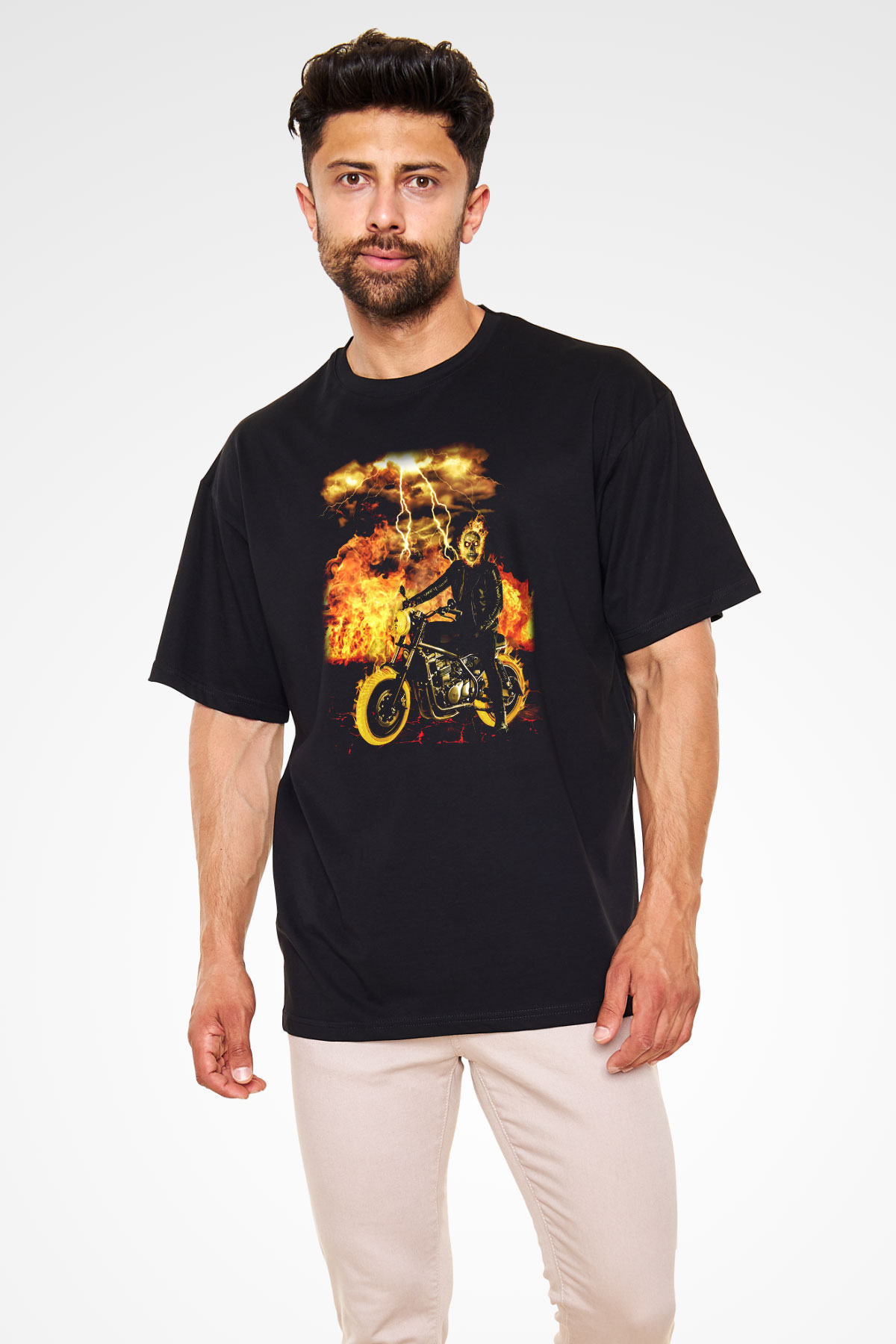 Ghost Rider Hayalet Sürücü Siyah Unisex Oversize Tişört