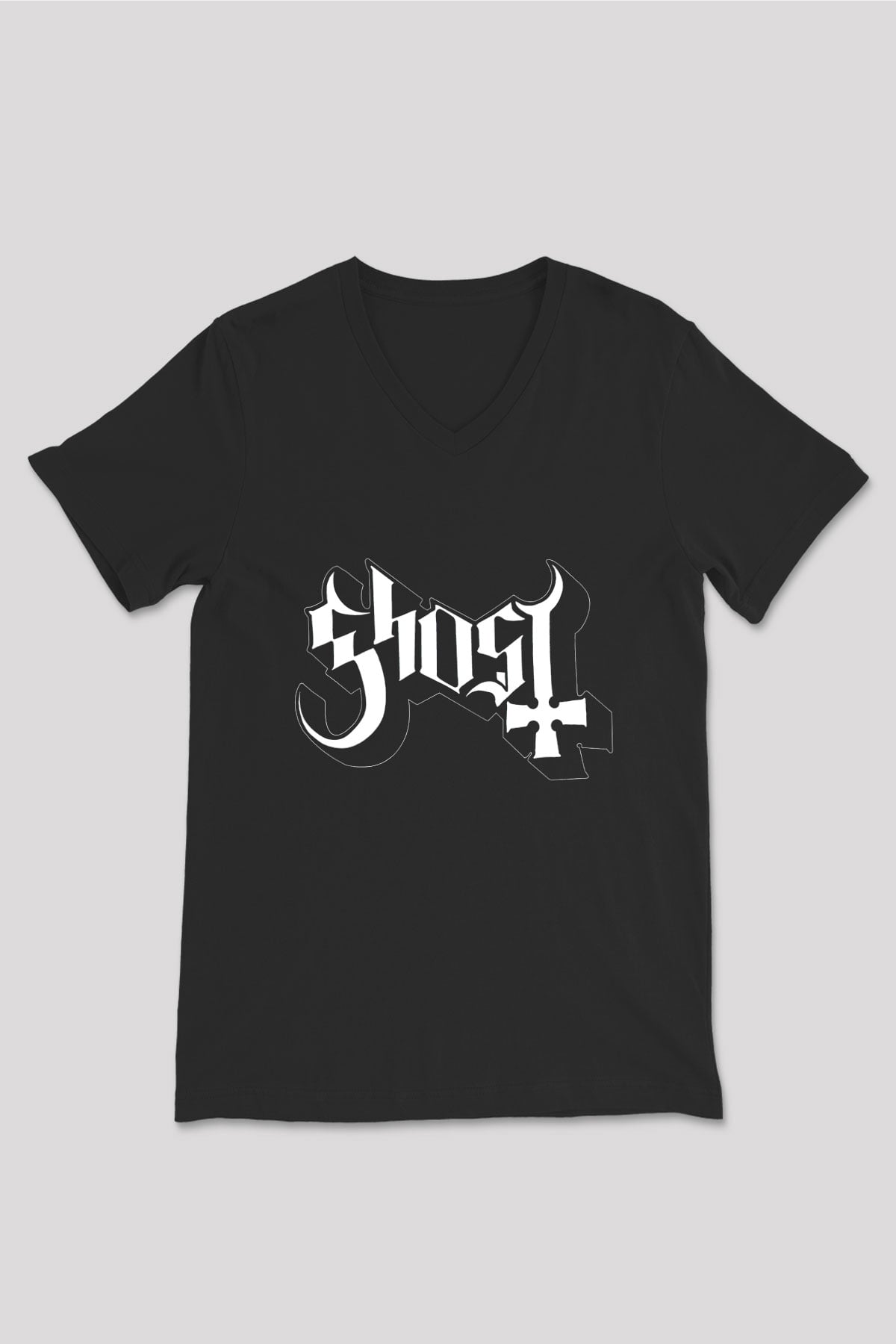 Ghost Siyah Unisex V Yaka Tişört T-Shirt