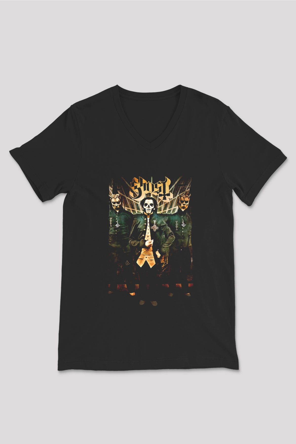 Ghost Siyah Unisex V Yaka Tişört T-Shirt