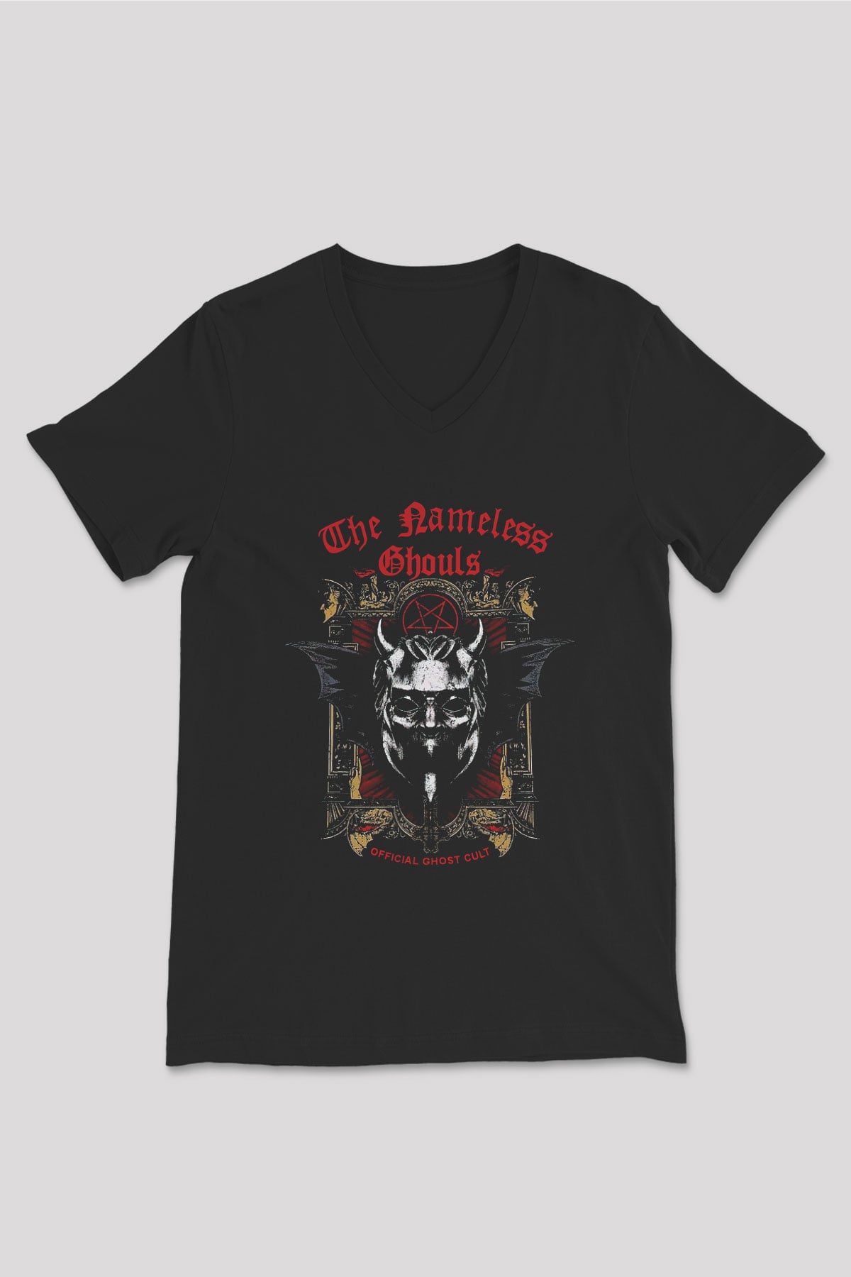 Ghost Siyah Unisex V Yaka Tişört T-Shirt