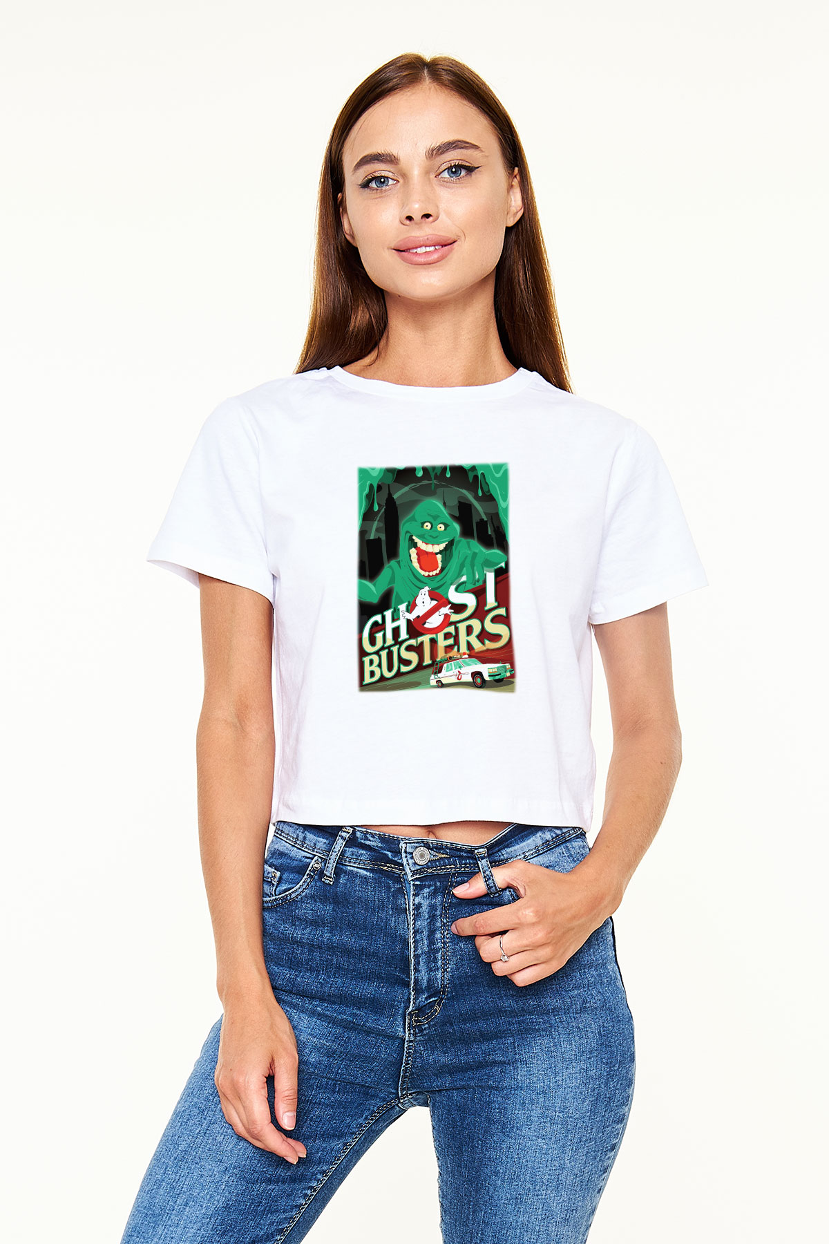 Ghostbusters Hayalet Avcıları Beyaz Croptop Tişört