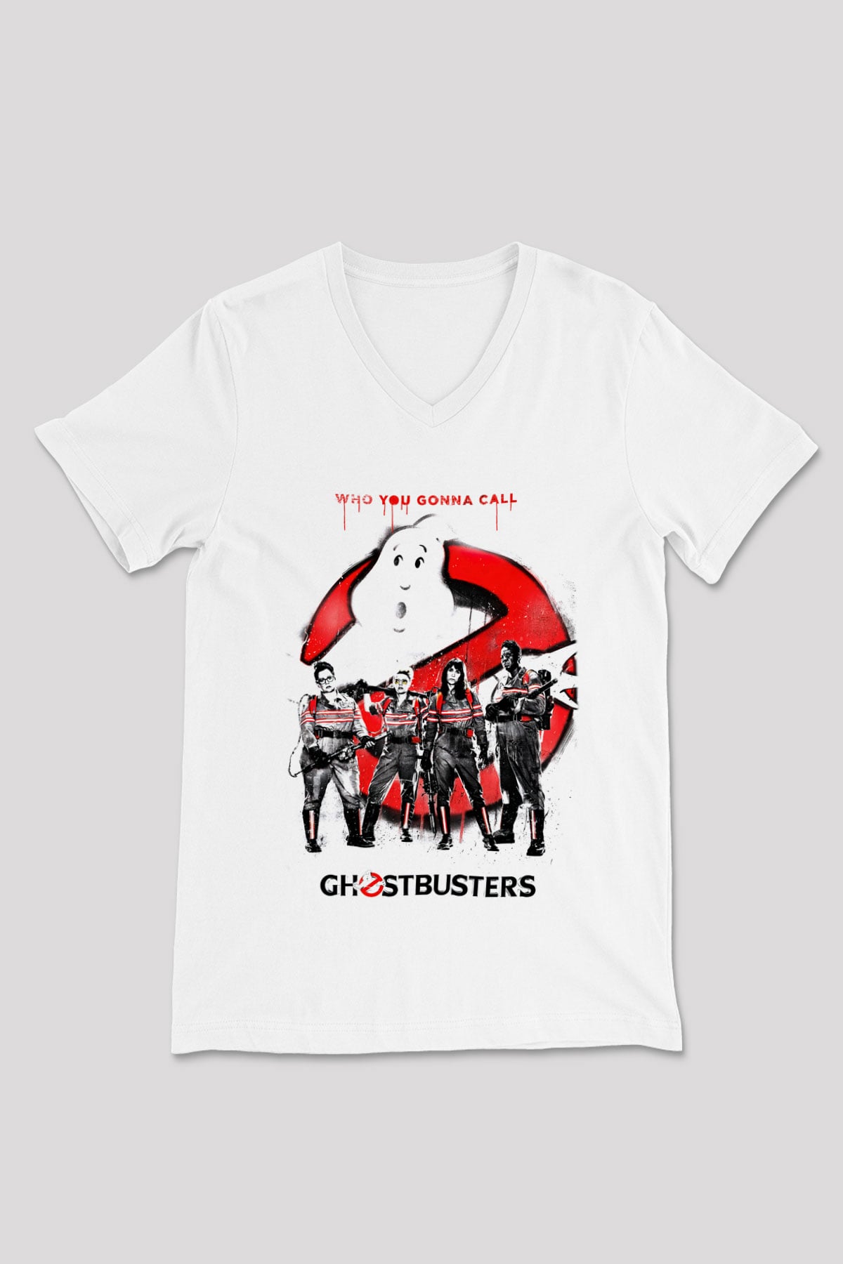 Ghostbusters Hayalet Avcıları Beyaz Unisex V Yaka Tişört T-Shirt