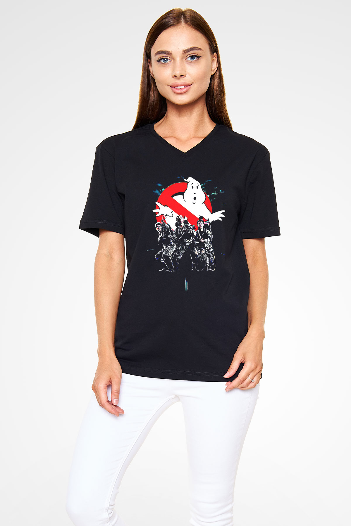 Ghostbusters Hayalet Avcıları Siyah Unisex V Yaka Tişört