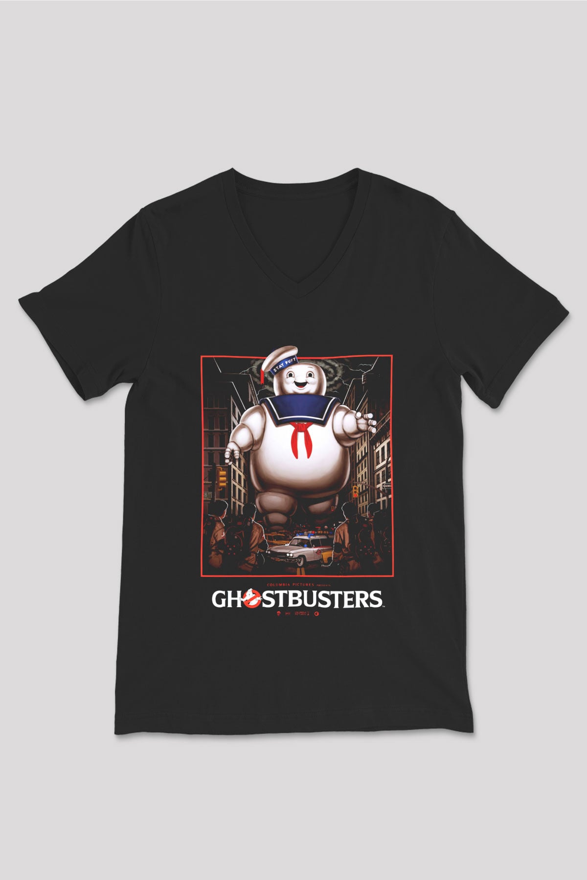 Ghostbusters Hayalet Avcıları Siyah Unisex V Yaka Tişört T-Shirt