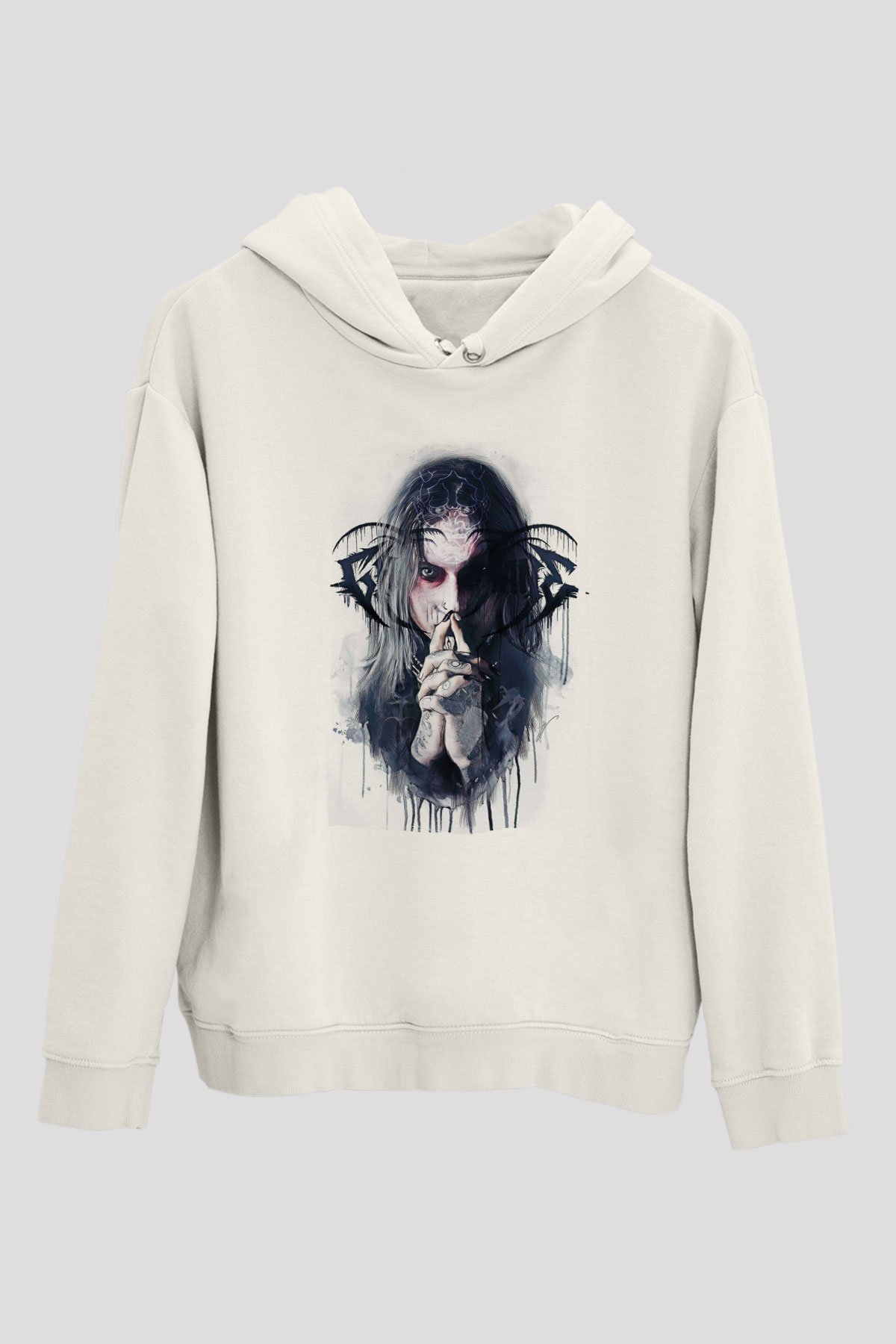 Ghostemane Baskılı Beyaz Unisex Kapüşonlu Sweatshirt