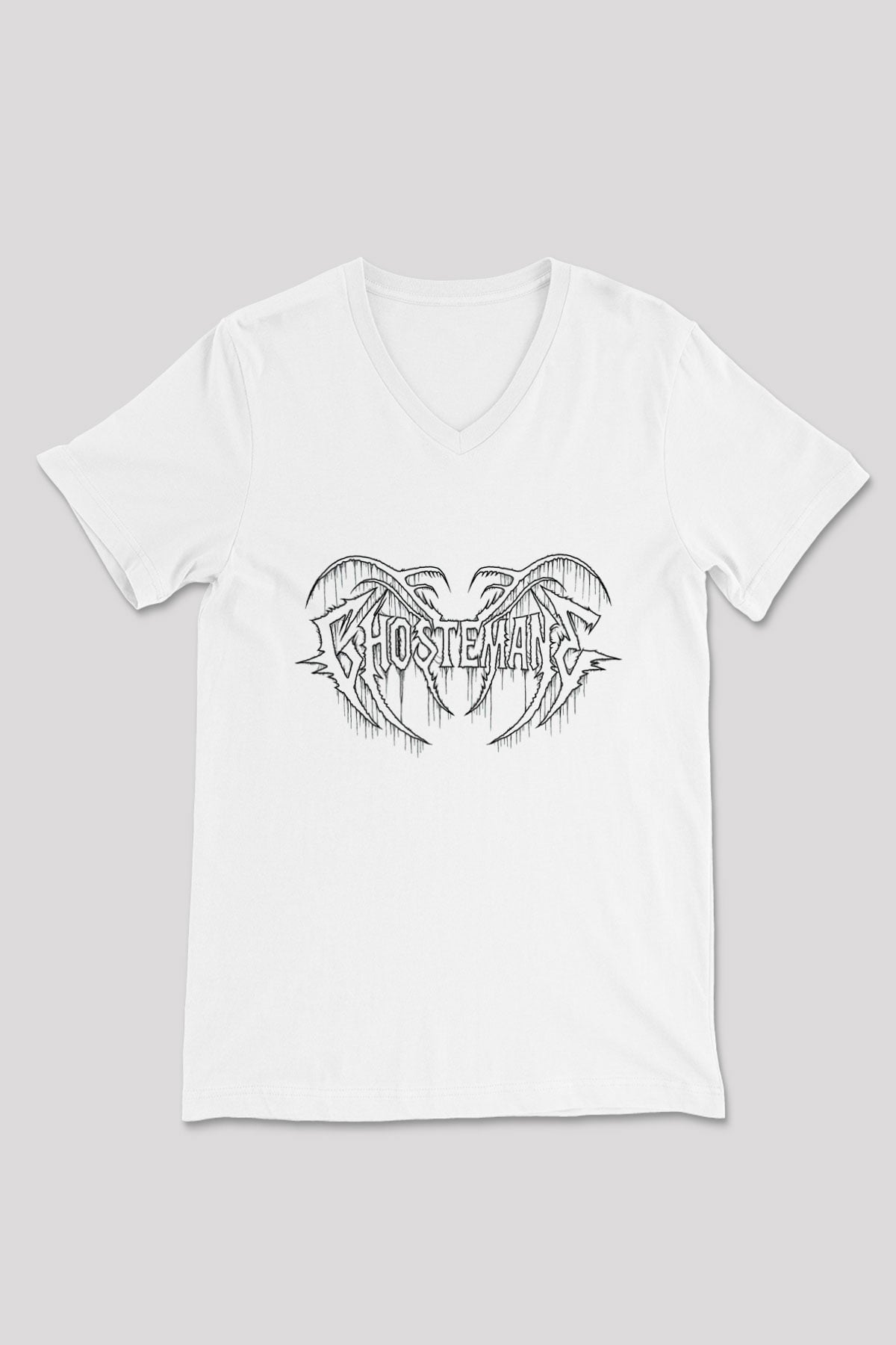 Ghostemane Baskılı Beyaz Unisex V Yaka Tişört - Tshirt
