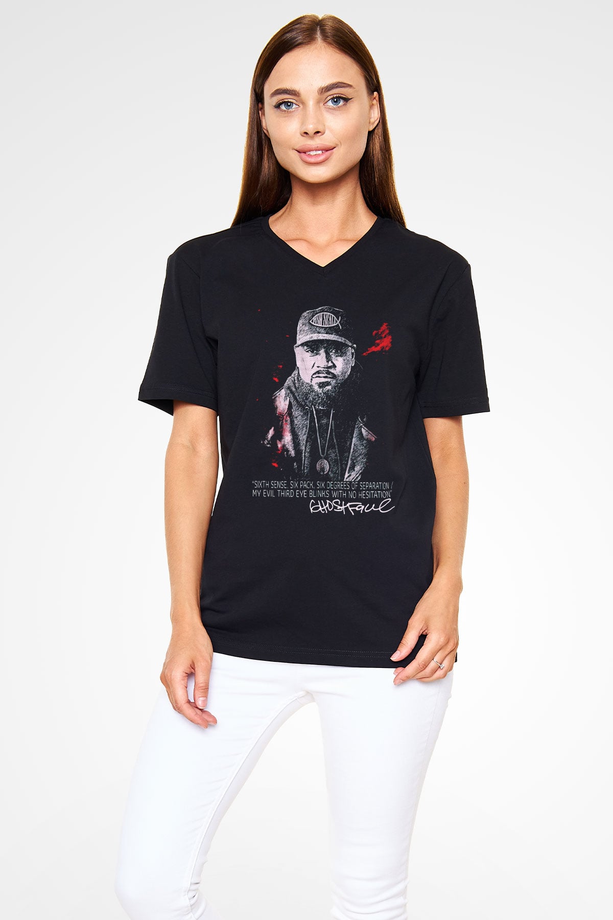 Ghostface Killah Siyah Unisex V Yaka Tişört