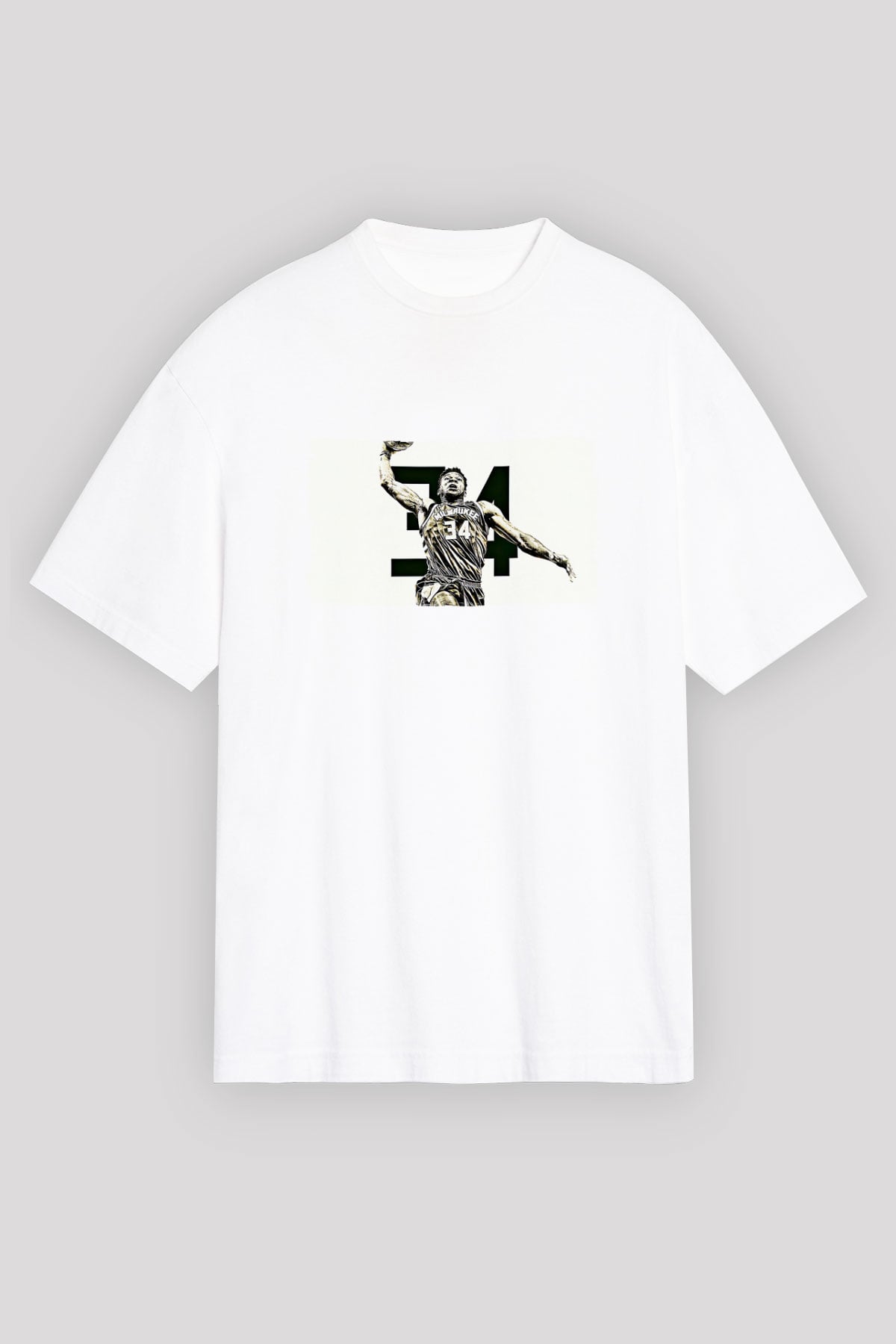 Giannis Antetokounpma Baskılı Beyaz Unisex Oversize Tişört - Tshirt