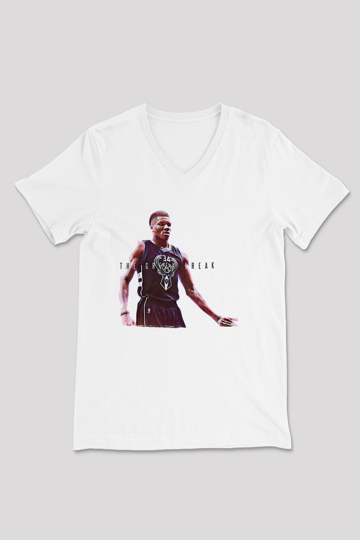 Giannis Antetokounpma Baskılı Beyaz Unisex V Yaka Tişört - Tshirt