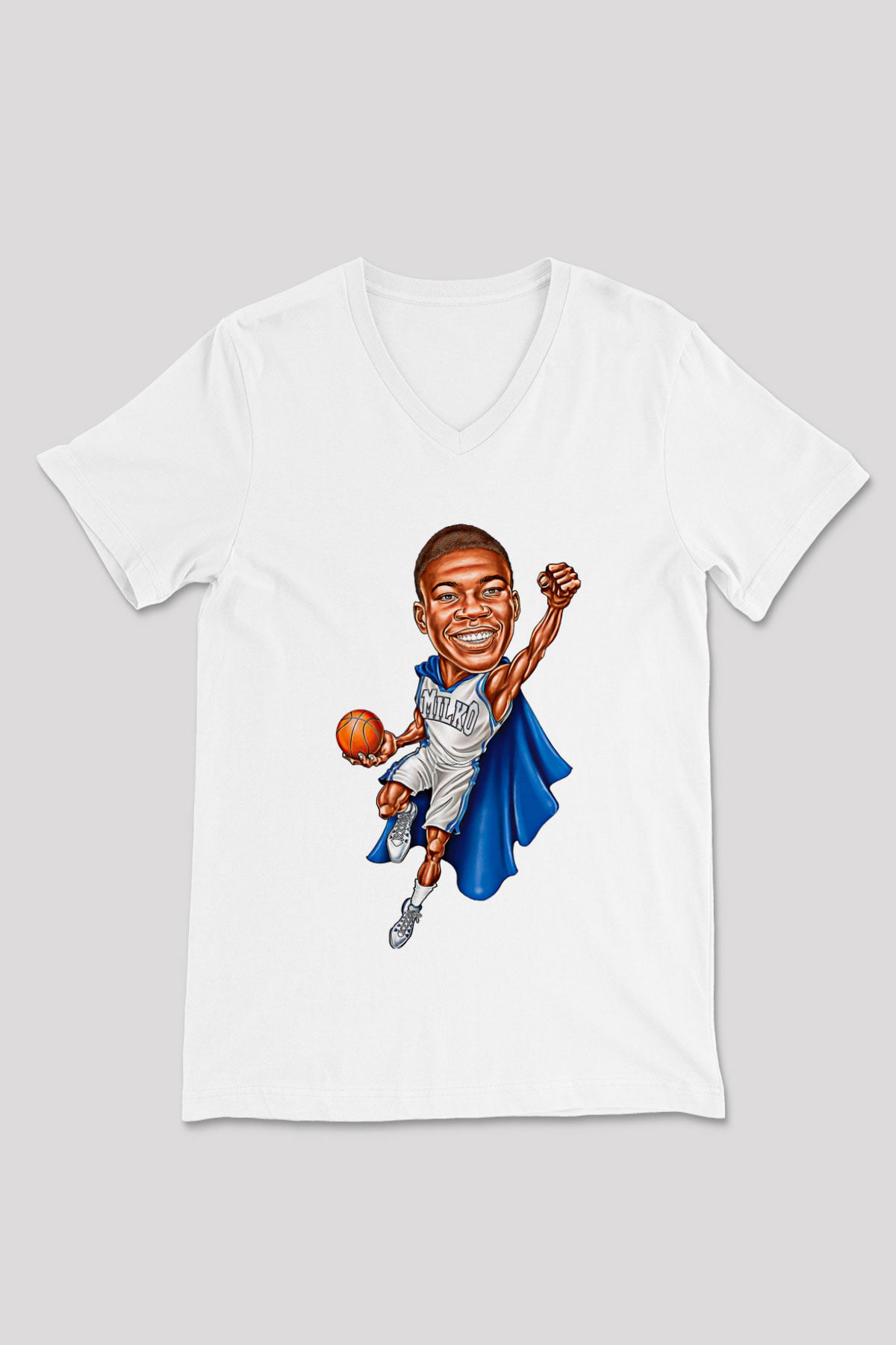 Giannis Antetokounpma Baskılı Beyaz Unisex V Yaka Tişört - Tshirt
