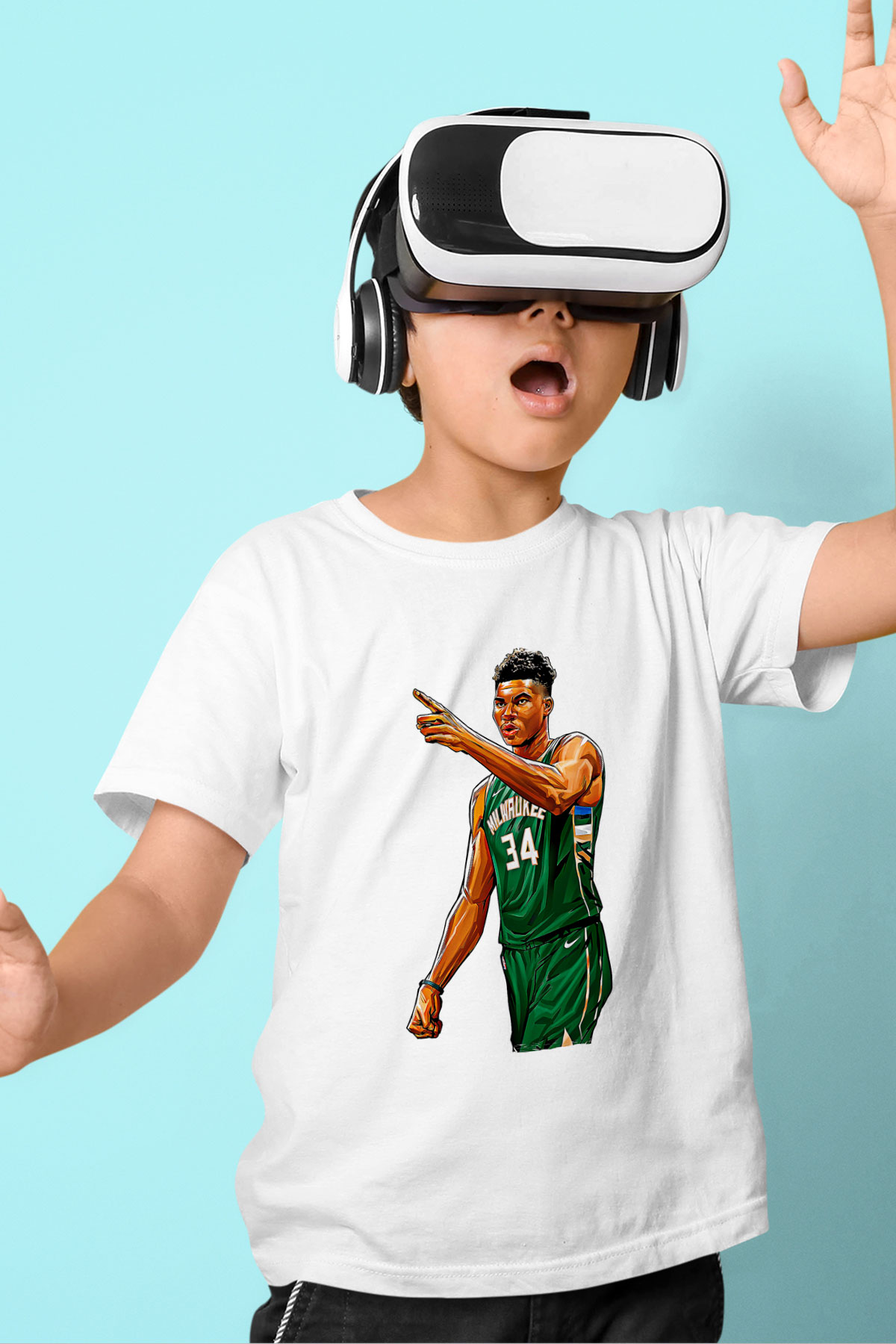 Giannis Antetokounpma Baskılı Beyaz Unisex Beyaz Çocuk Tişört - Tshirt