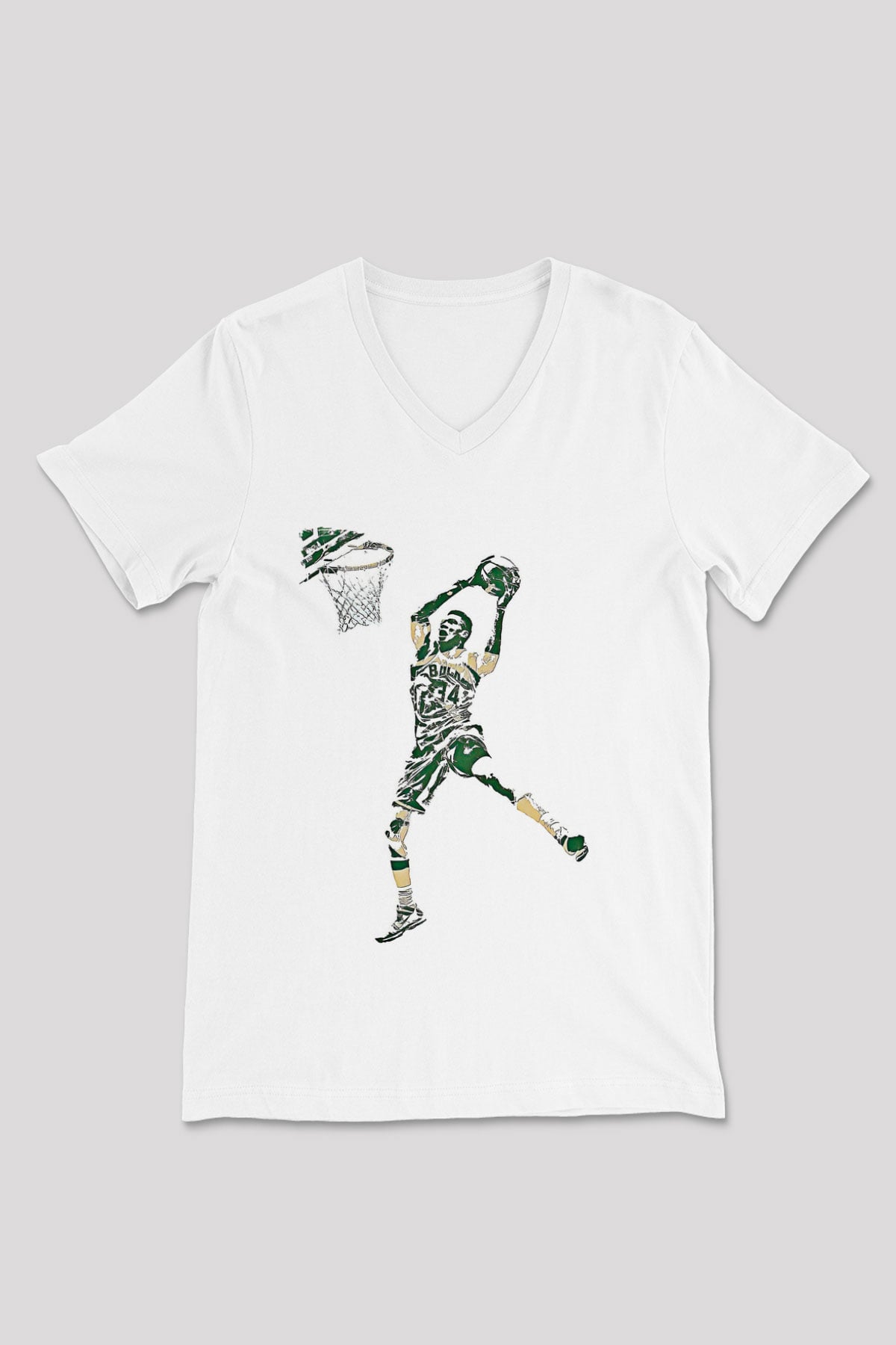 Giannis Antetokounpma Baskılı Beyaz Unisex V Yaka Tişört - Tshirt