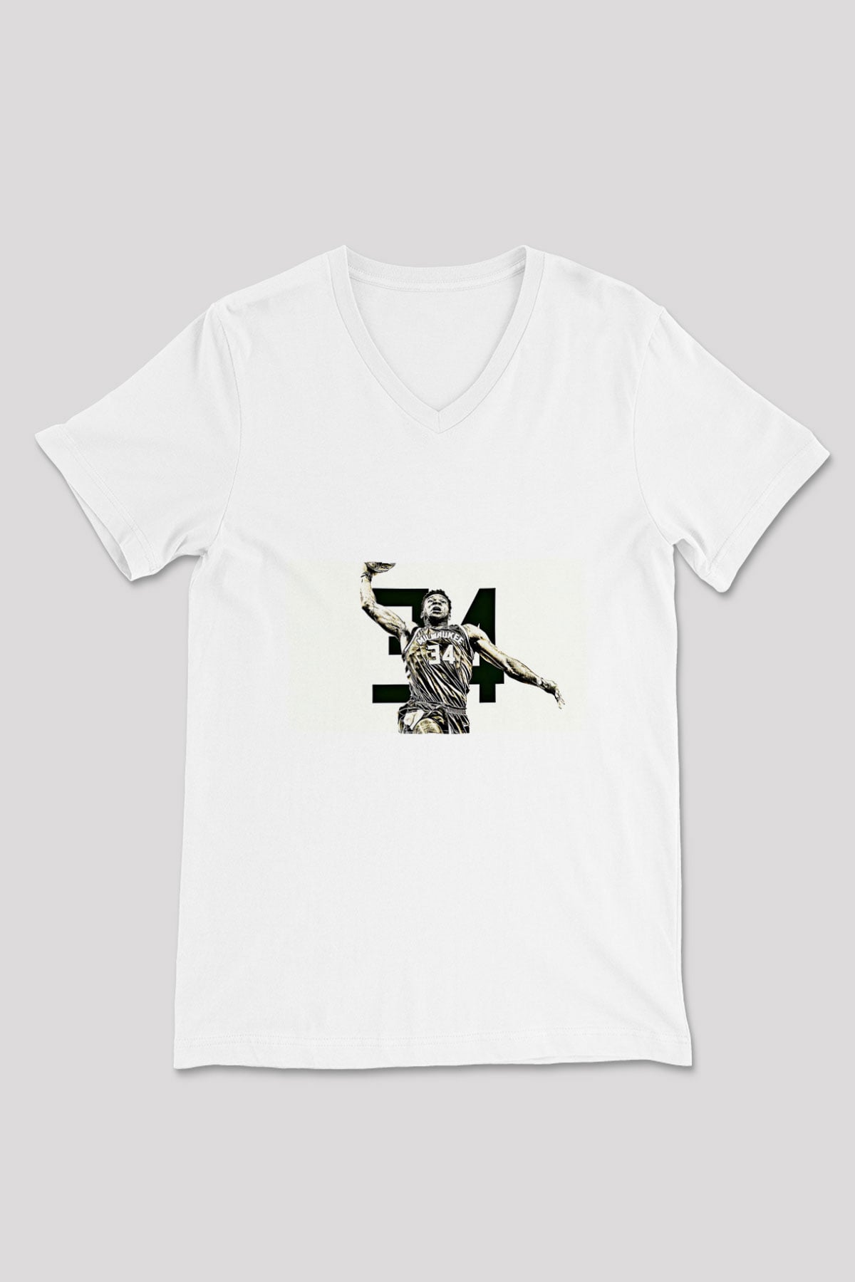Giannis Antetokounpma Baskılı Beyaz Unisex V Yaka Tişört - Tshirt