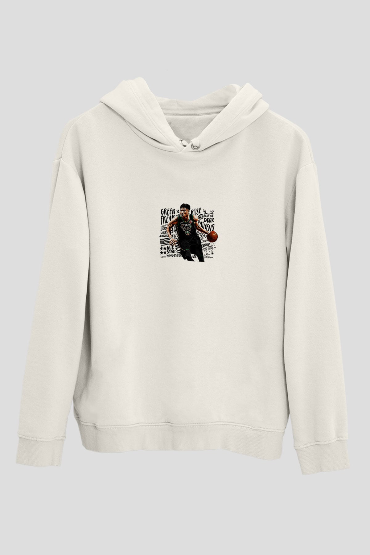 Giannis Antetokounpma Baskılı Beyaz Unisex Kapüşonlu Sweatshirt