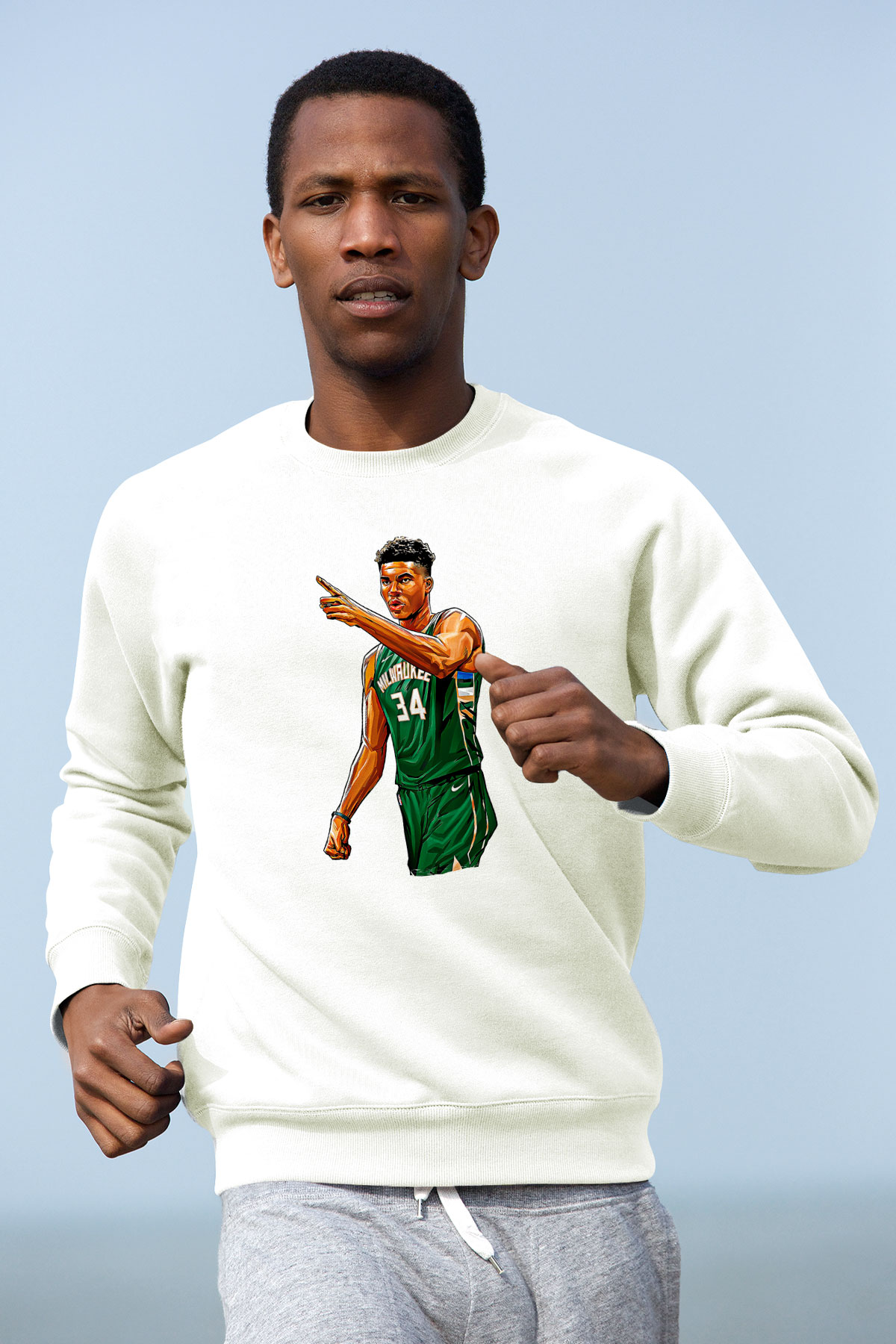 Giannis Antetokounpma Baskılı Beyaz Unisex Sweatshirt
