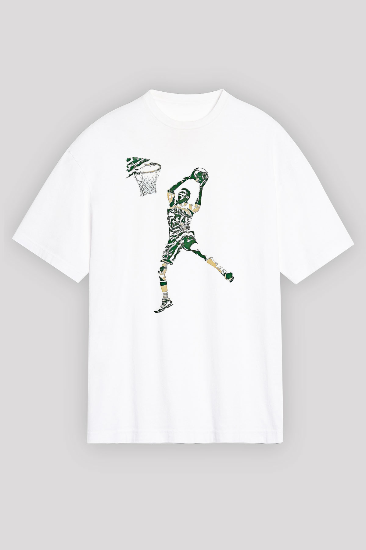 Giannis Antetokounpma Baskılı Beyaz Unisex Oversize Tişört - Tshirt