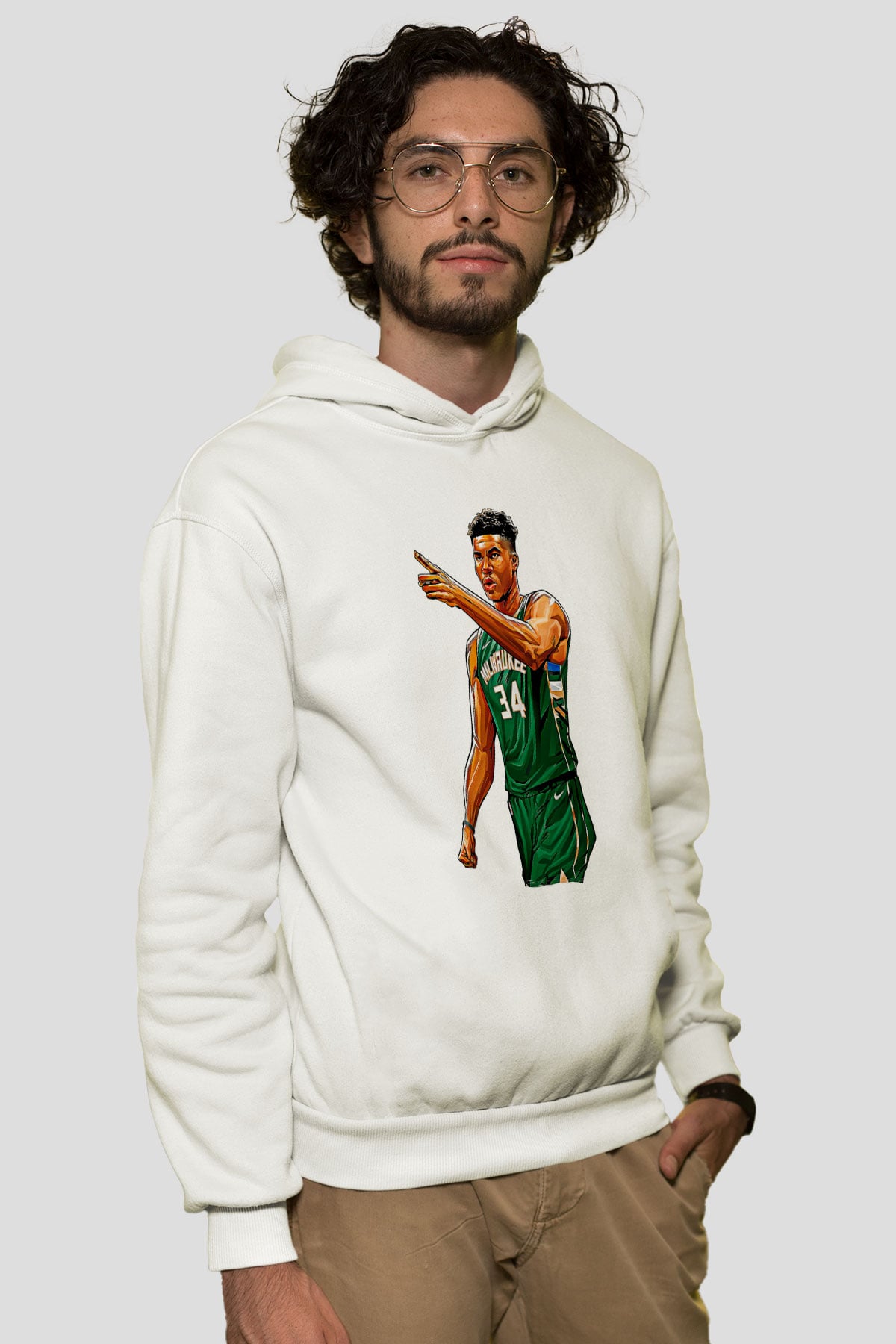 Giannis Antetokounpma Baskılı Beyaz Unisex Kapüşonlu Sweatshirt