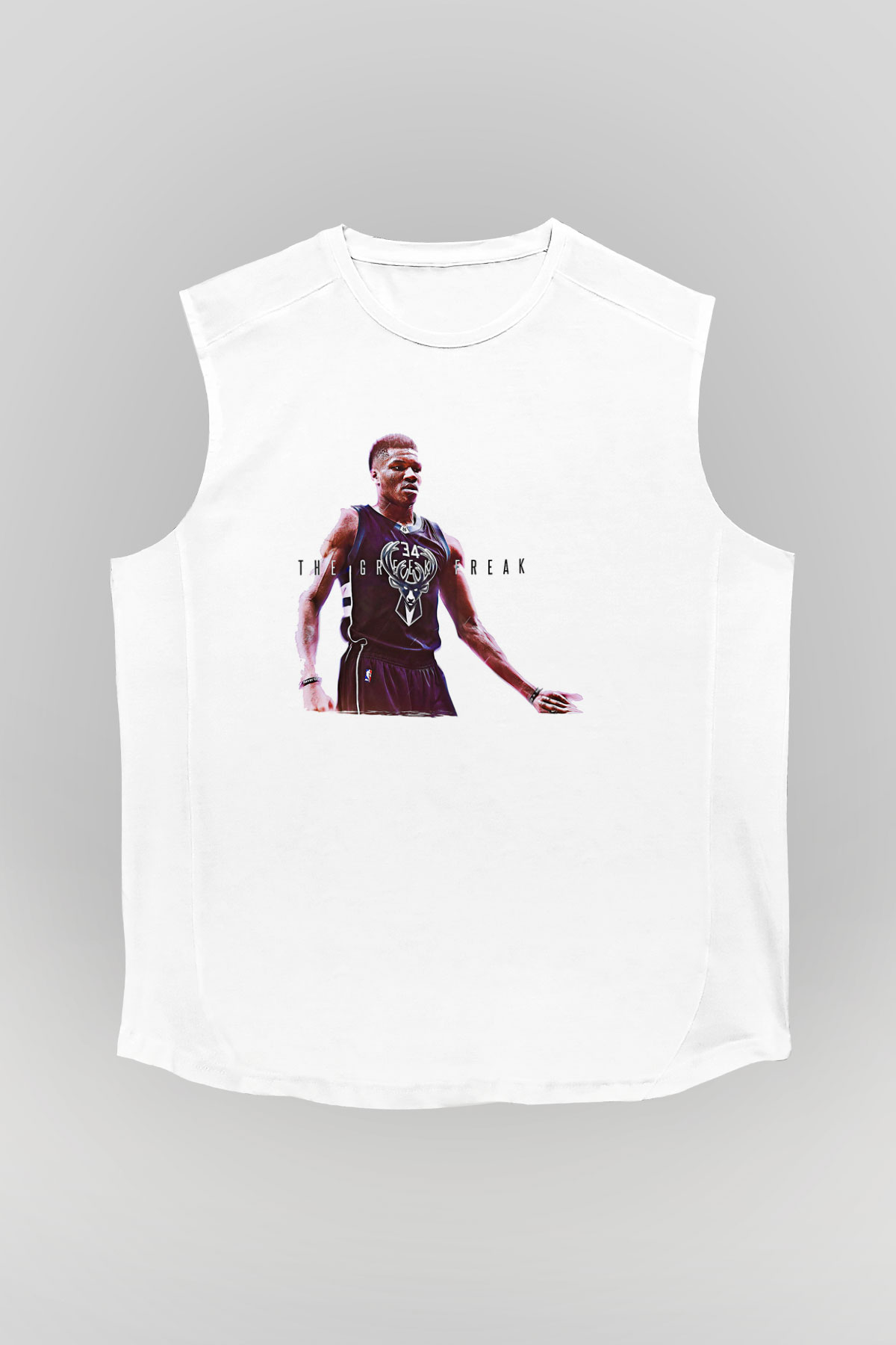 Giannis Antetokounpma Baskılı Beyaz Unisex Kolsuz Tişört - Tshirt