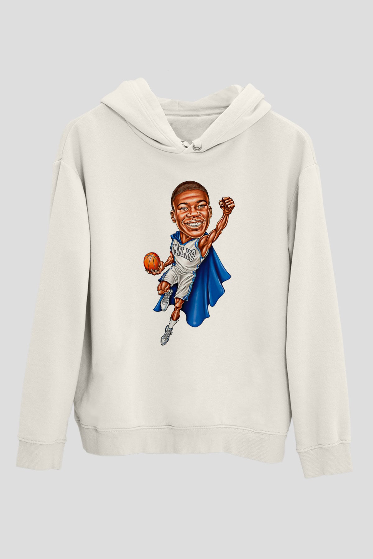 Giannis Antetokounpma Baskılı Beyaz Unisex Kapüşonlu Sweatshirt