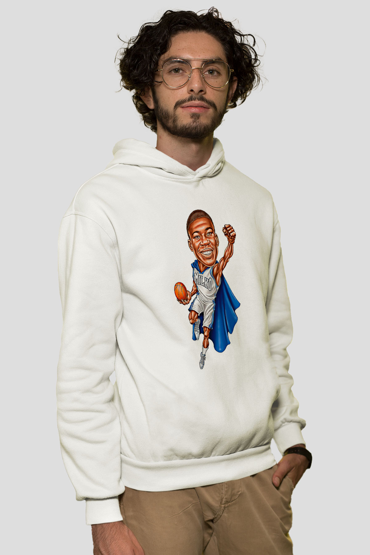 Giannis Antetokounpma Baskılı Beyaz Unisex Kapüşonlu Sweatshirt