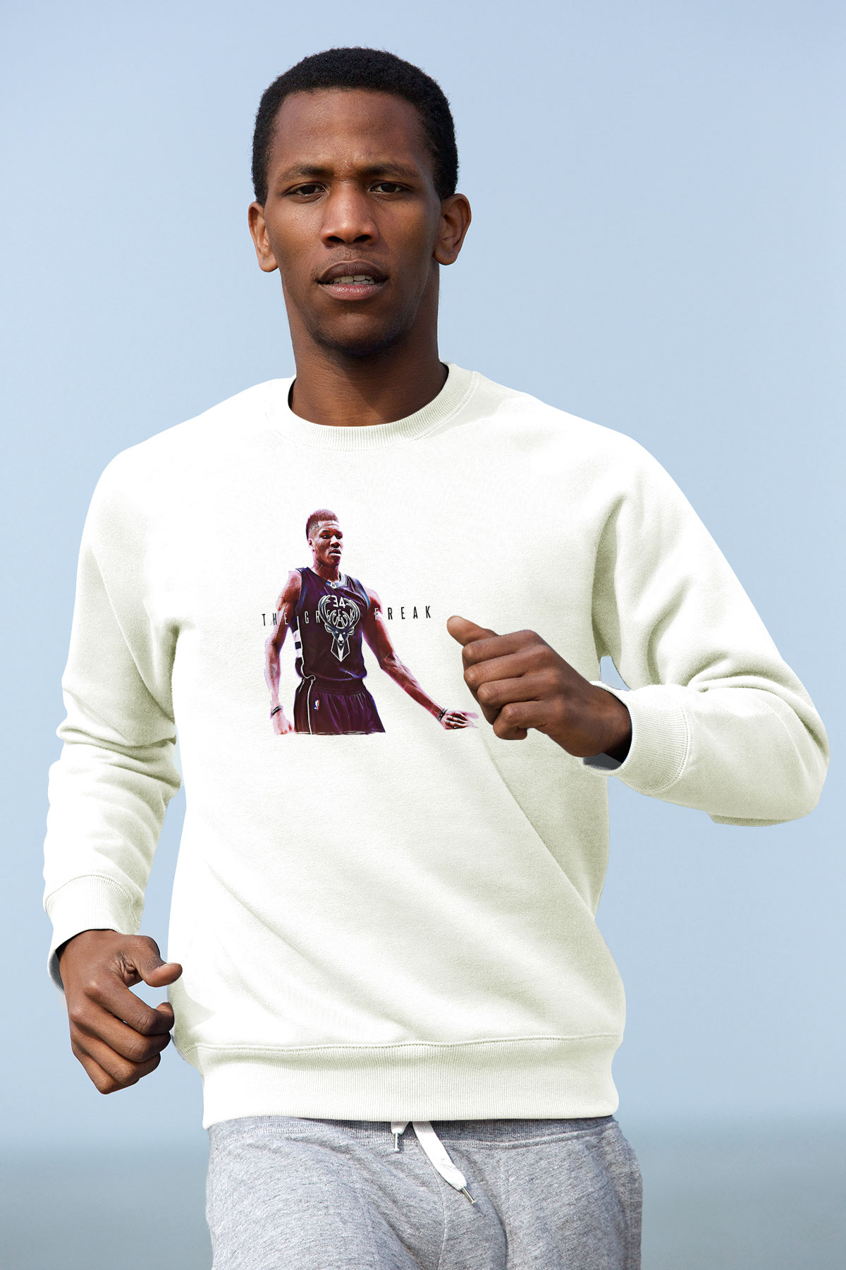Giannis Antetokounpma Baskılı Beyaz Unisex Sweatshirt