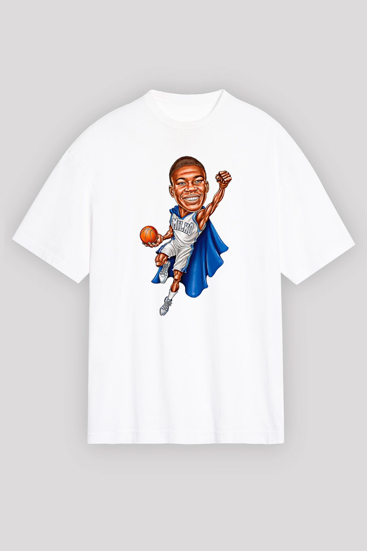 Giannis Antetokounpma Baskılı Beyaz Unisex Oversize Tişört - Tshirt