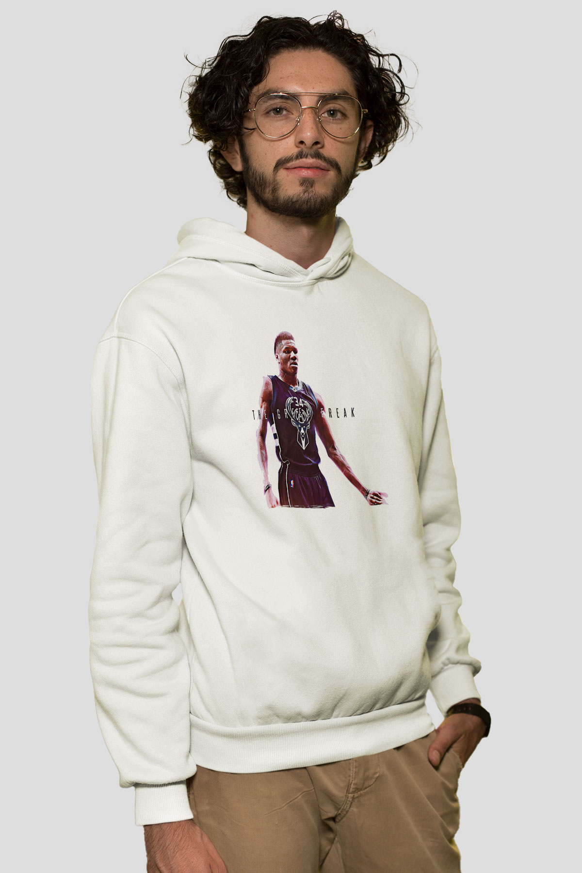 Giannis Antetokounpma Baskılı Beyaz Unisex Kapüşonlu Sweatshirt