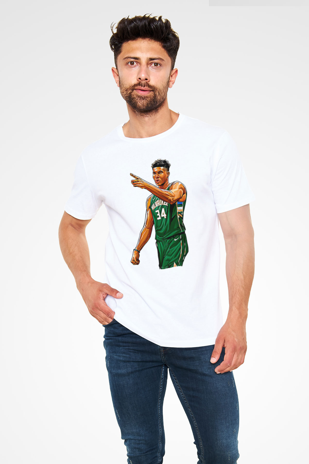 Giannis Antetokounpma Baskılı Unisex Beyaz Tişört - Tshirt