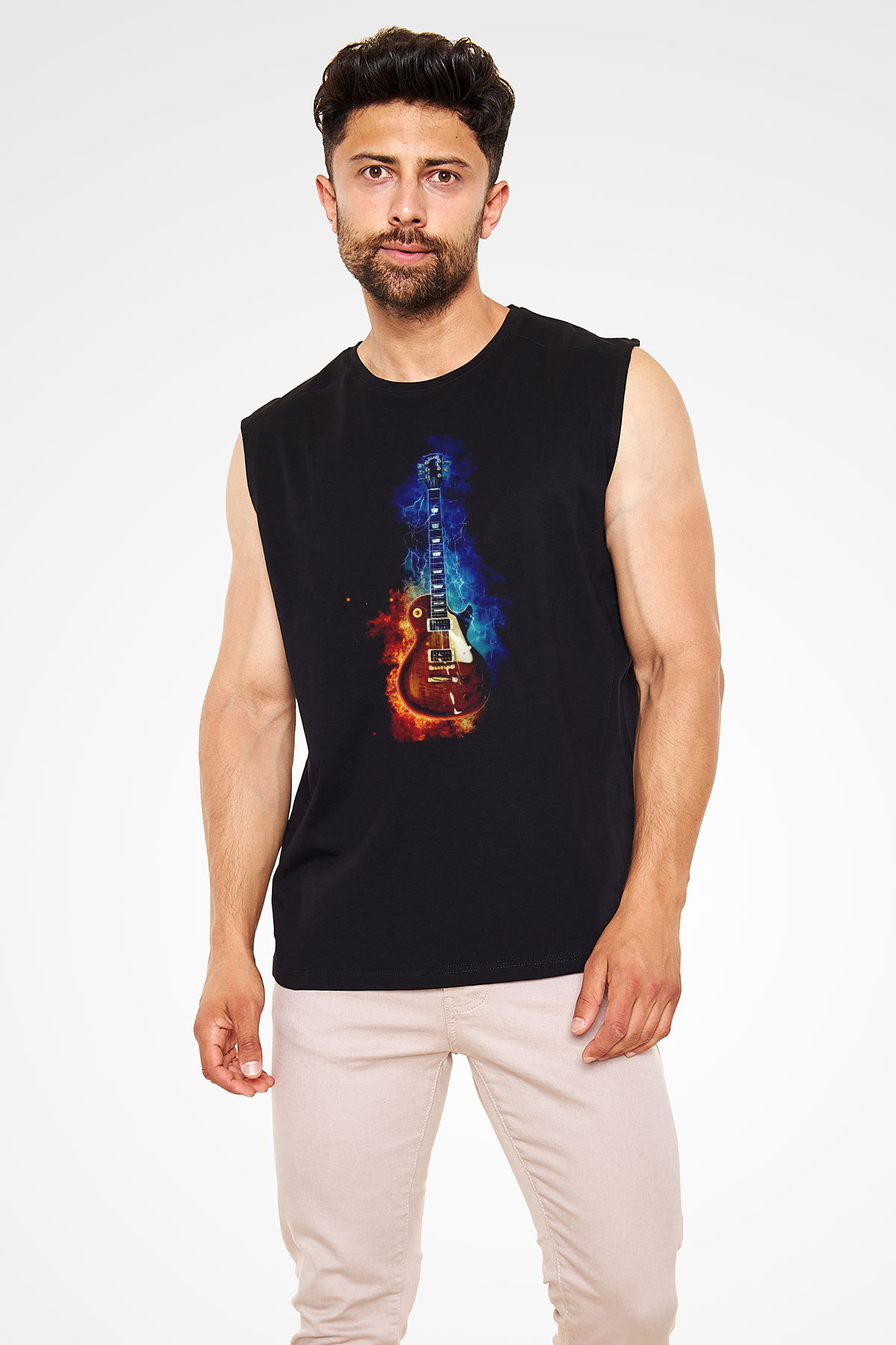 Gibson Gitar Baskılı Unisex Siyah  Kolsuz Tişört